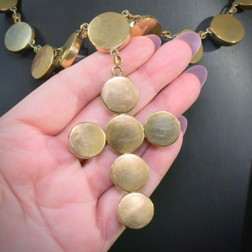 Superb Antique Victorian Domed Banded Agate Cross Necklace Circa 1860