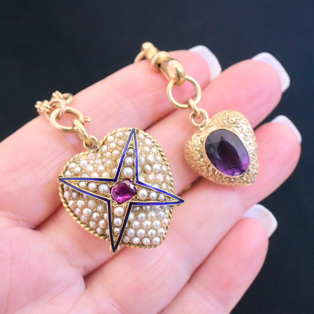 Antique Victorian 15ct Yellow Gold And Amethyst ‘Puffy’ Heart Pendant