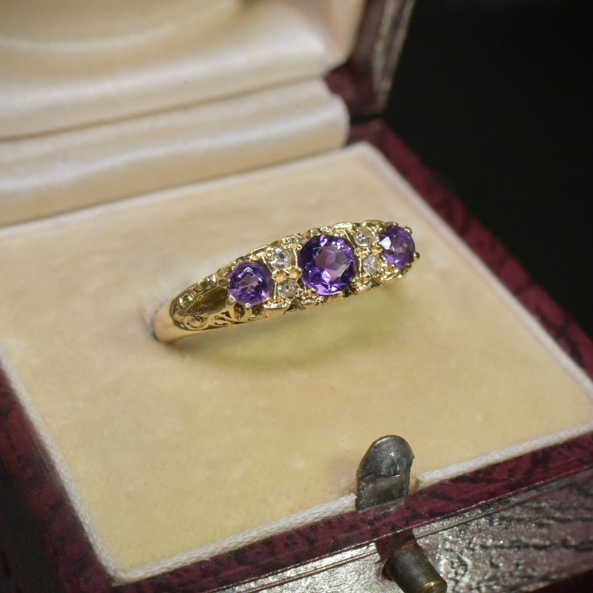 Antique Edwardian 18ct Yellow Gold Amethyst And Diamond Ring