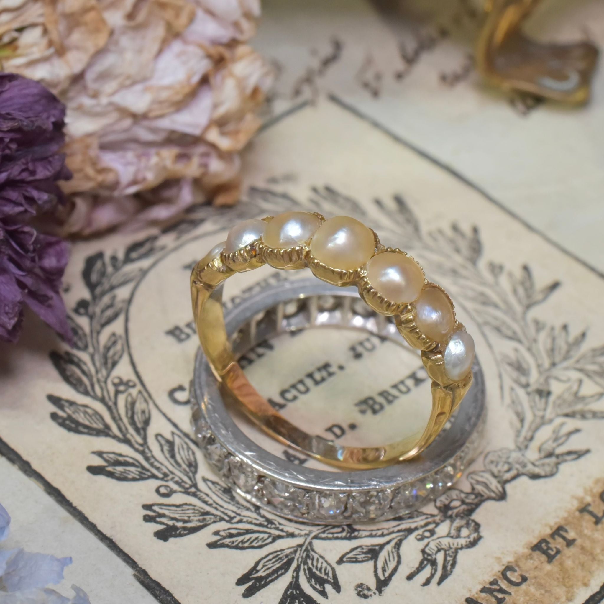 Antique Georgian 15ct Yellow Gold Half Hoop Natural Half Pearl Ring Circa 1815-25