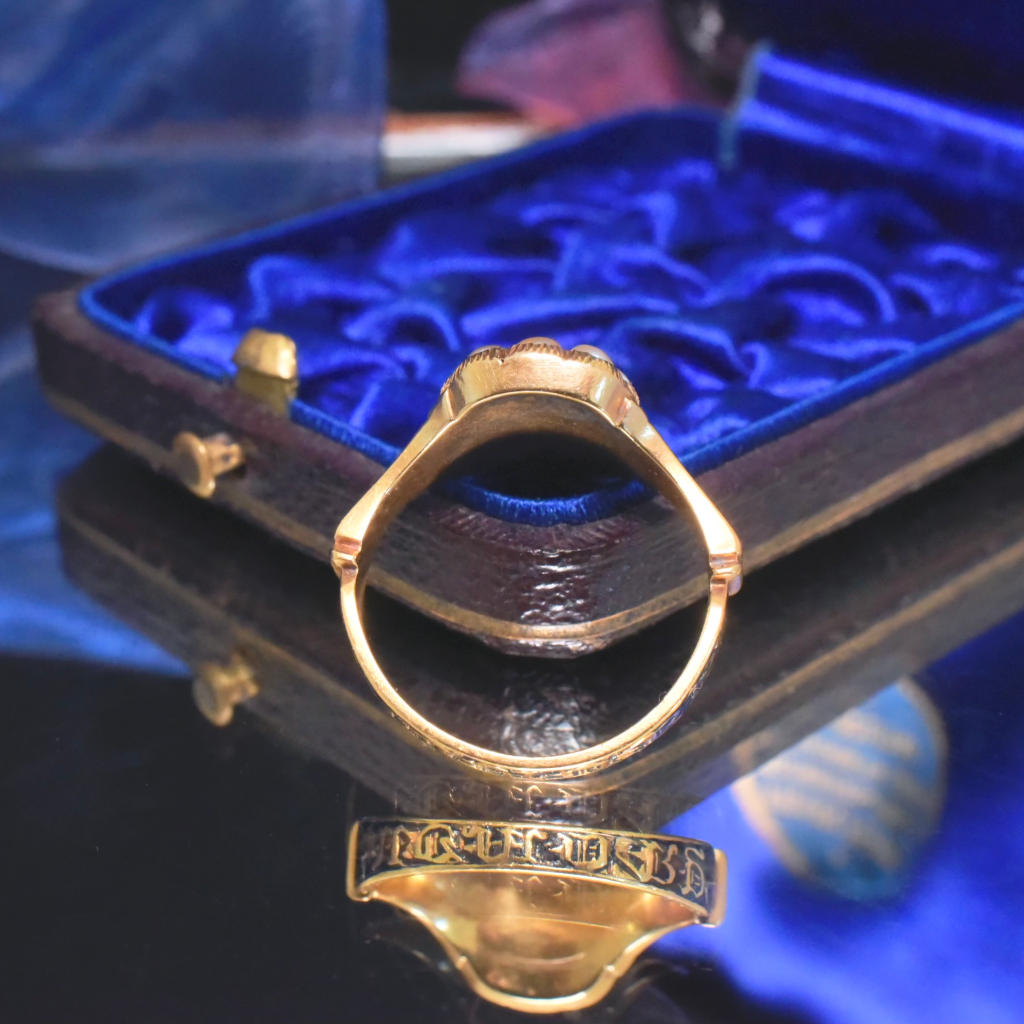 Antique Early Victorian 18ct Gold Pearl And Opal (Doublet) Enamel ‘In Memory Of’ Ring - 1839