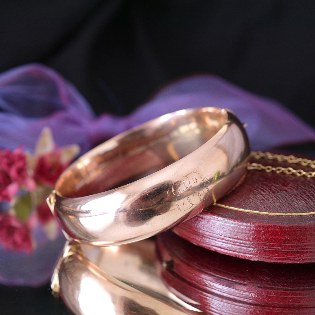 Early Australian 9ct Silver Lined Rose Gold Bangle By Aronson And Co. Circa 1930’s
