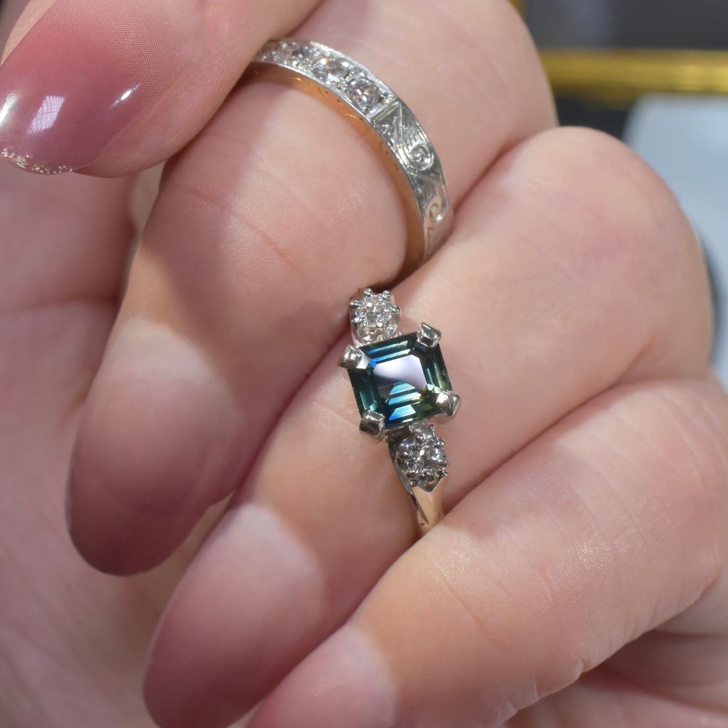 Vintage 18ct White Gold, Platinum, Palladium, Parti-Sapphire And Diamond Ring