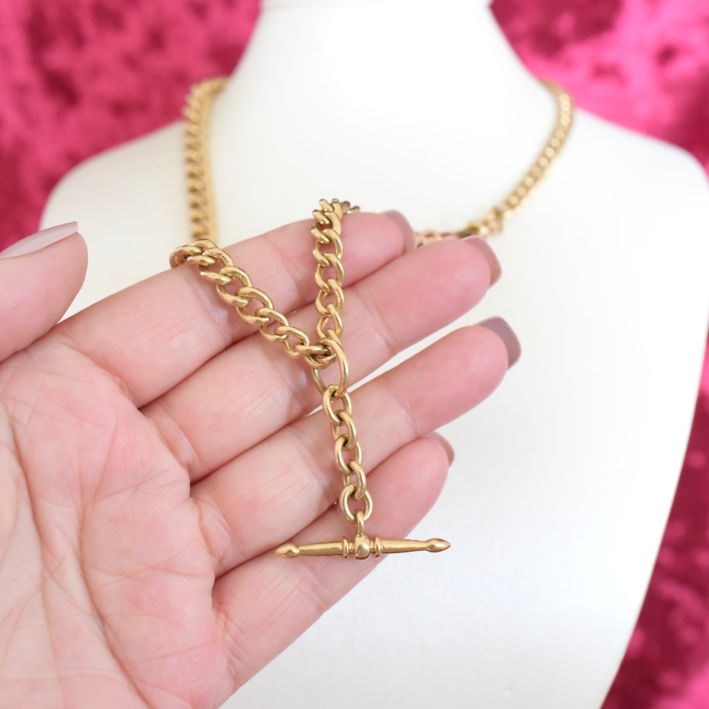 Contemporary 9ct Yellow Gold Fob Chain With Sliding T-Bar - 54 Grams