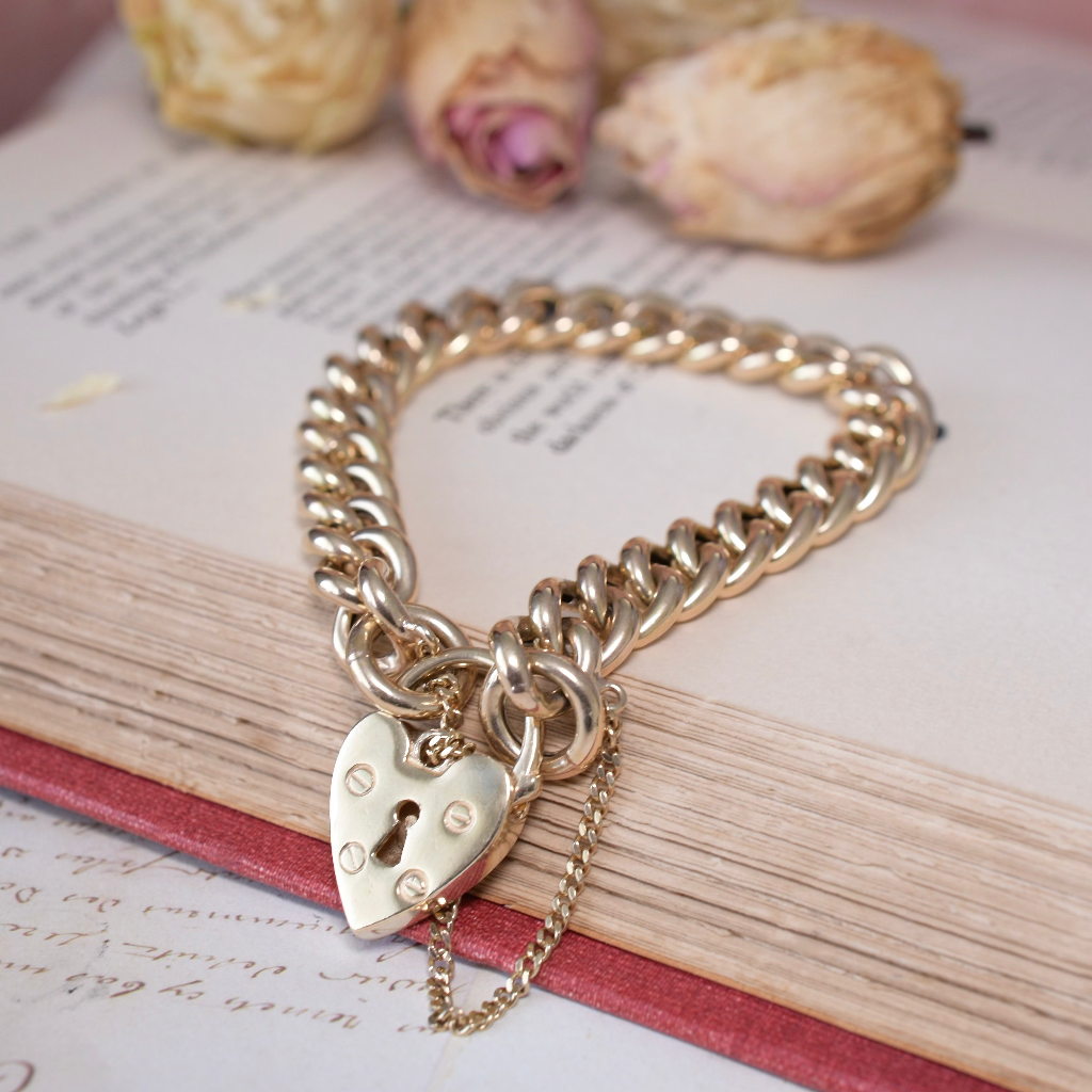 Vintage 9ct Yellow Gold Curb-link Padlock Bracelet - 28.9 Grams