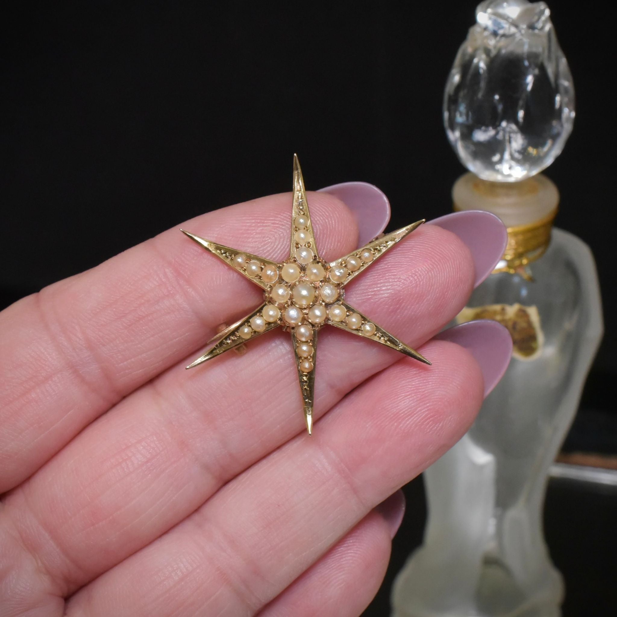 Antique Australian 15ct Yellow Gold Starburst Brooch By Aronson & Co. Circa 1910-15