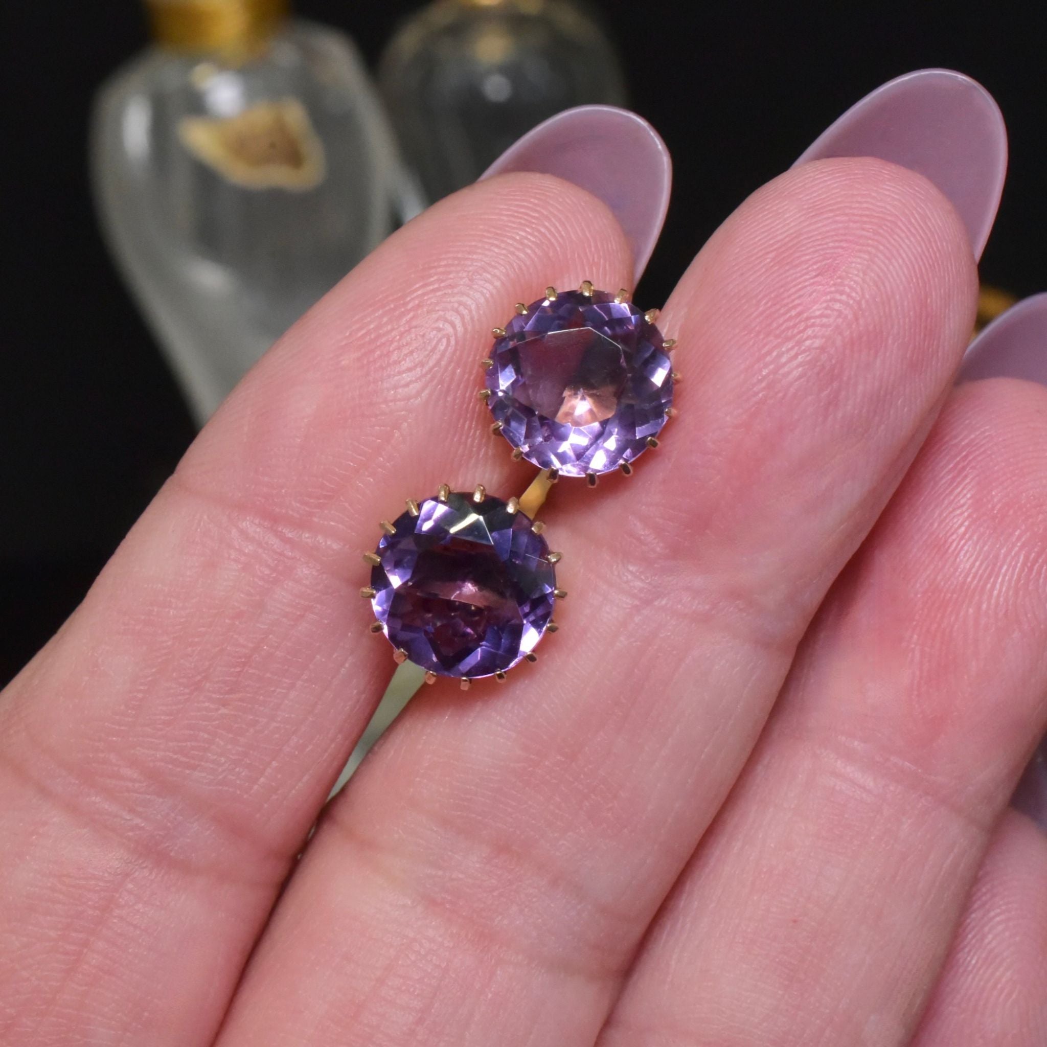 Antique Edwardian 9ct Rose Gold And Amethyst Earrings circa 1910