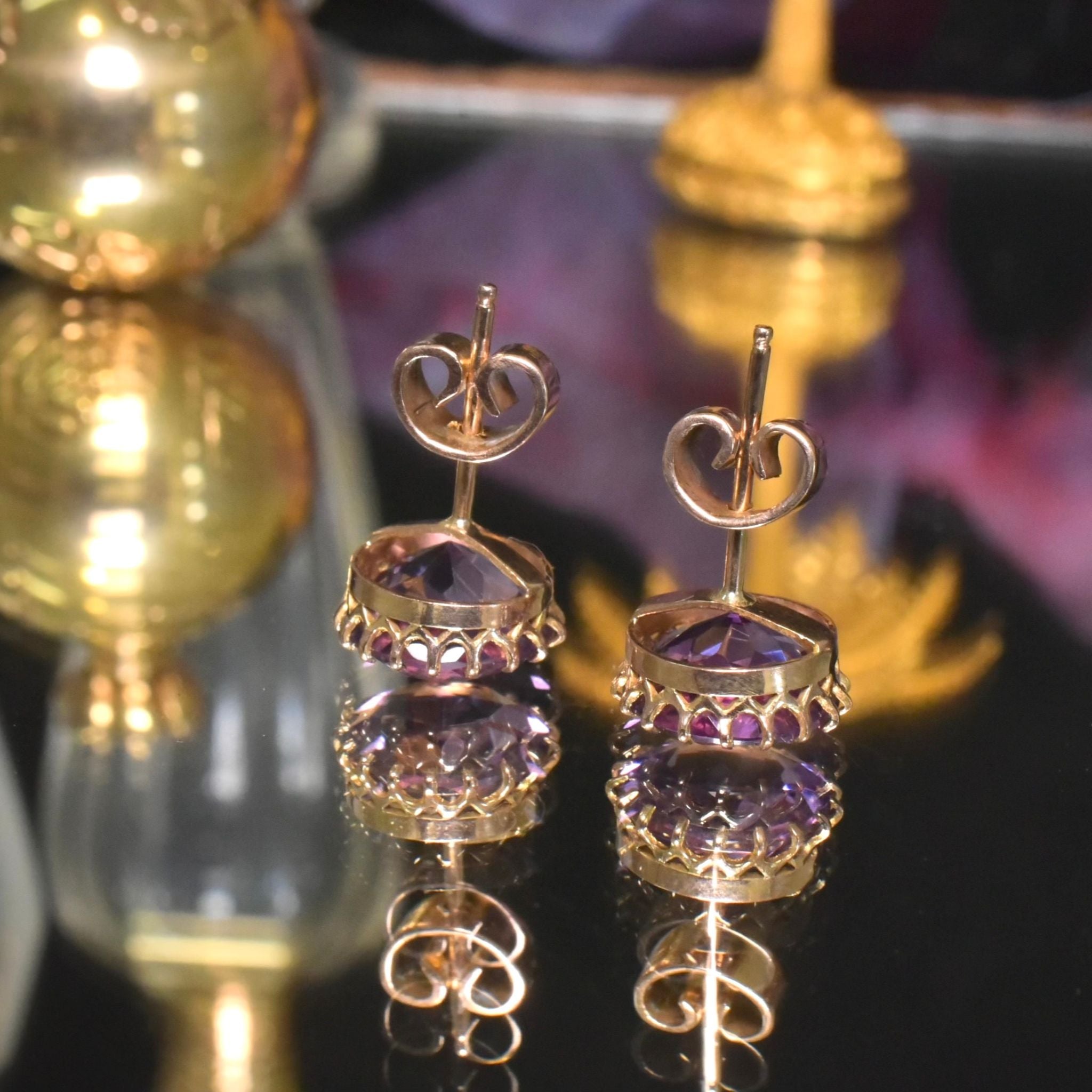 Antique Edwardian 9ct Rose Gold And Amethyst Earrings circa 1910