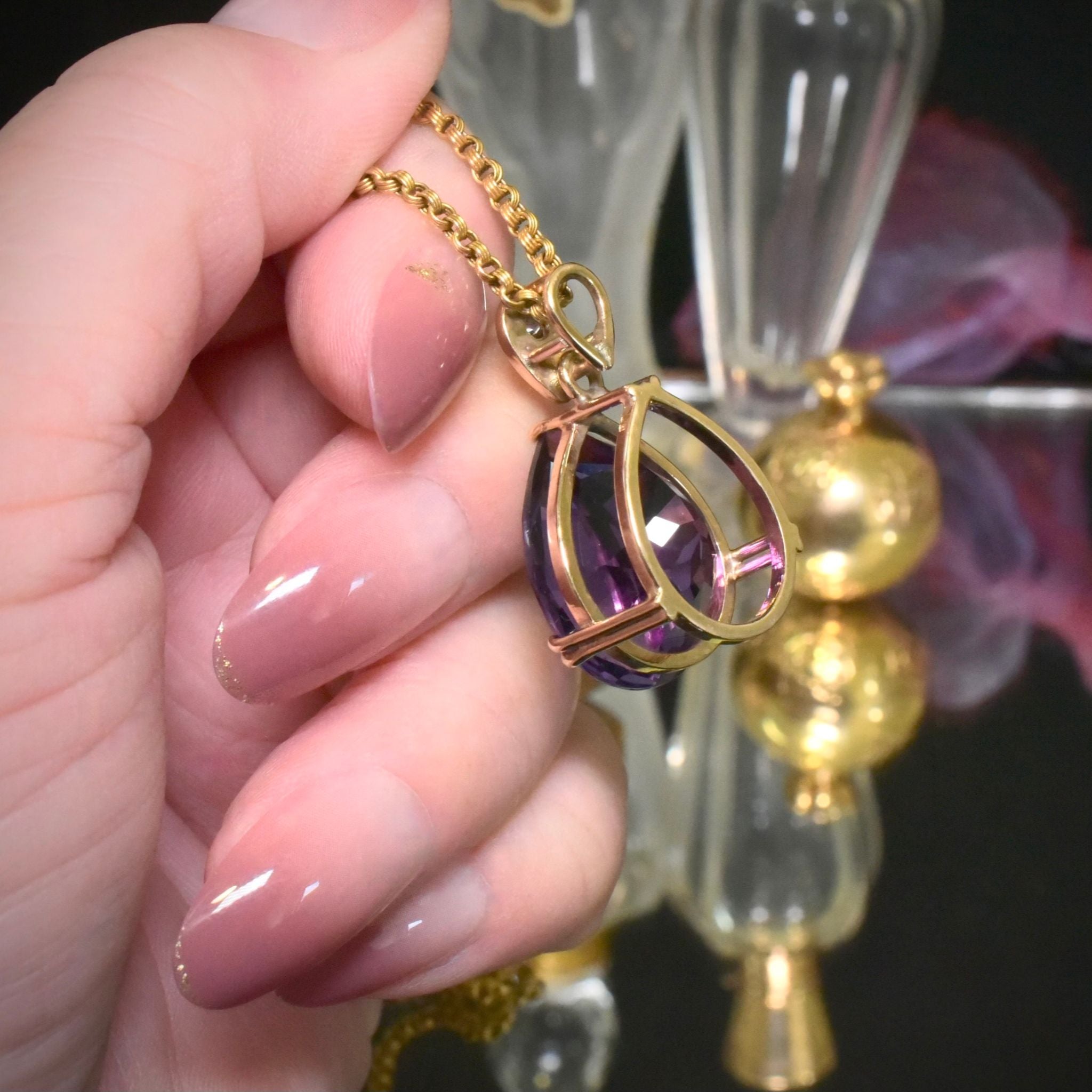 Magnificent Modern 9ct Yellow Gold Pear-Cut Amethyst And Diamond Pendant (Included in Purchase a very old Valuation 2008 for $2,675 AUD)