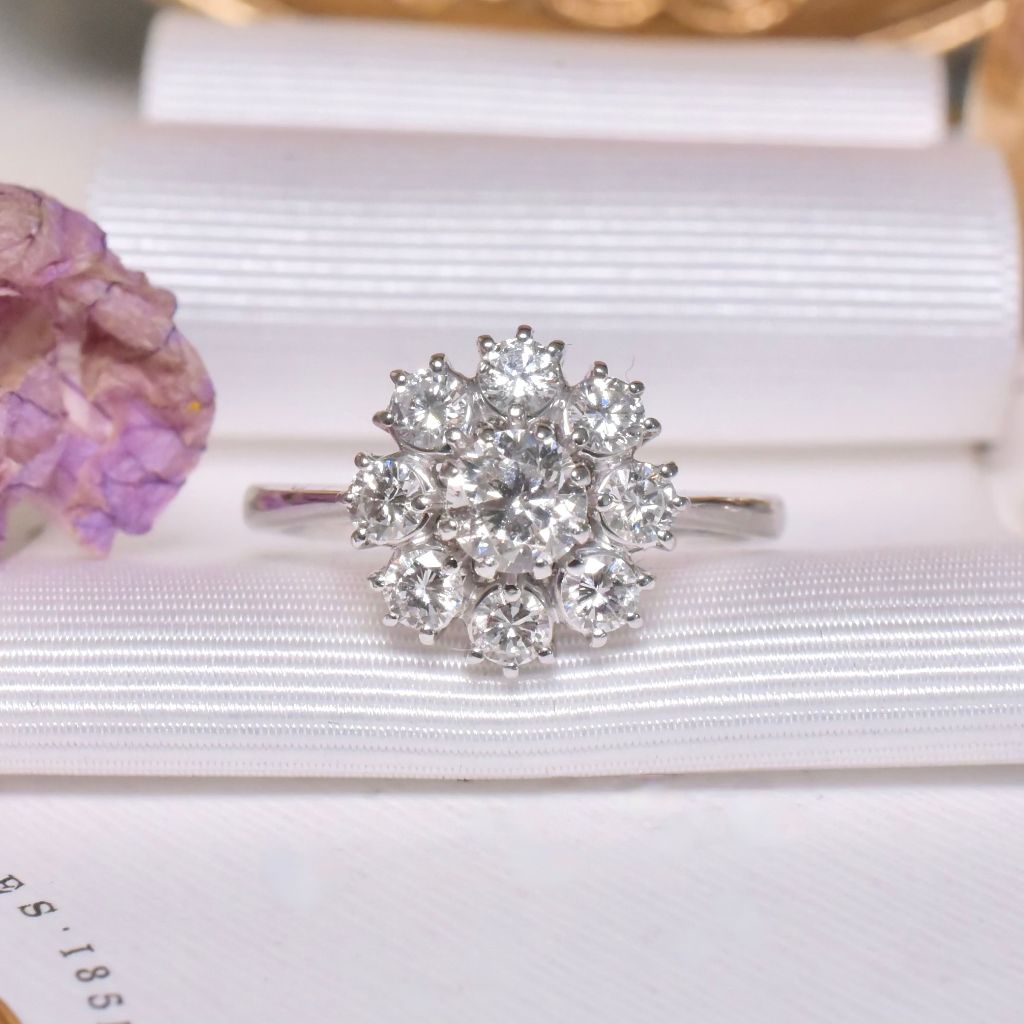 Modern 18ct White Gold And Diamond ‘Daisy’ Cluster Ring - 1.06ct