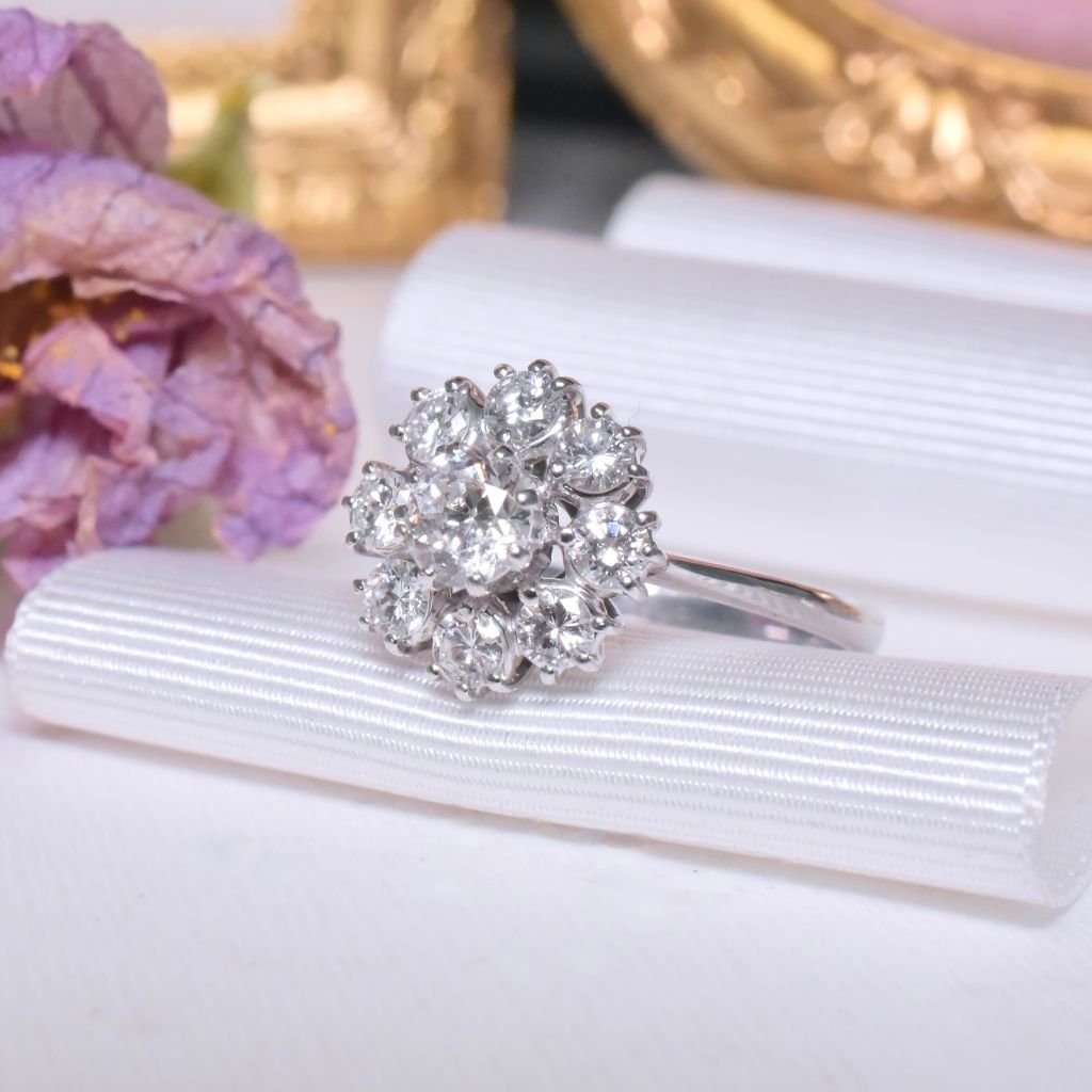 Modern 18ct White Gold And Diamond ‘Daisy’ Cluster Ring - 1.06ct