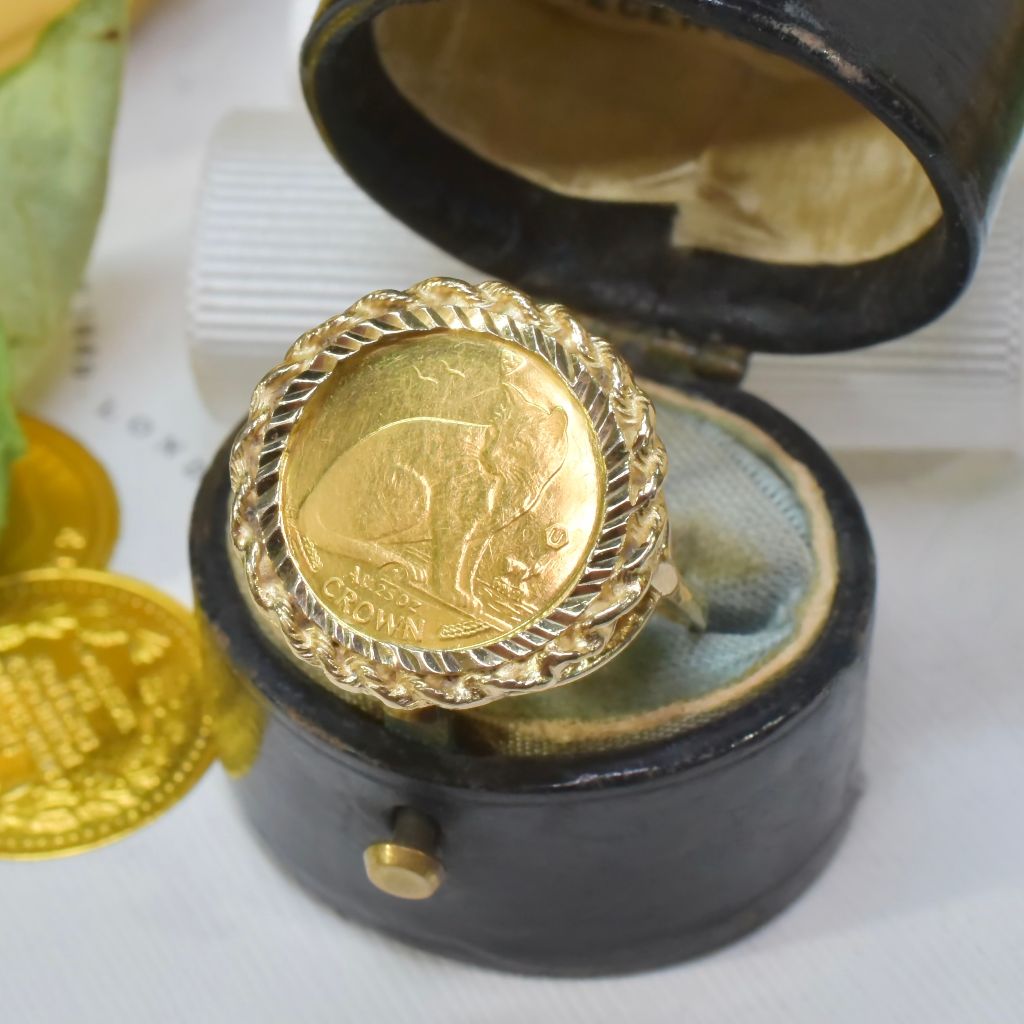 Stunning 24ct Gold 1990 Isle of Man ‘Alley Cat’ 1/25 Oz Crown Elizabeth II 9ct Gold Ring