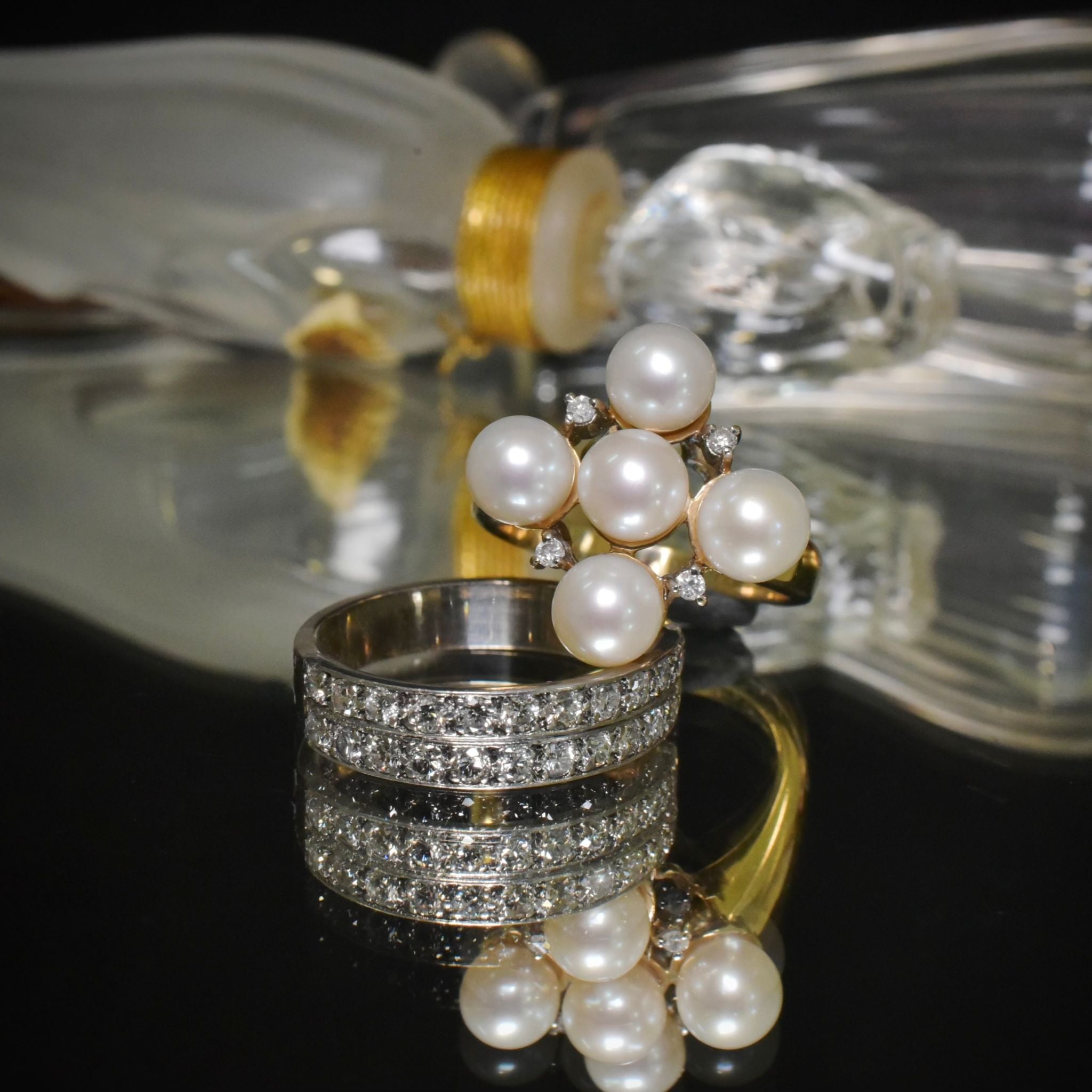 Stunning 9ct Yellow Gold Cultured Pearl And Diamond Ring - Birmingham 2006