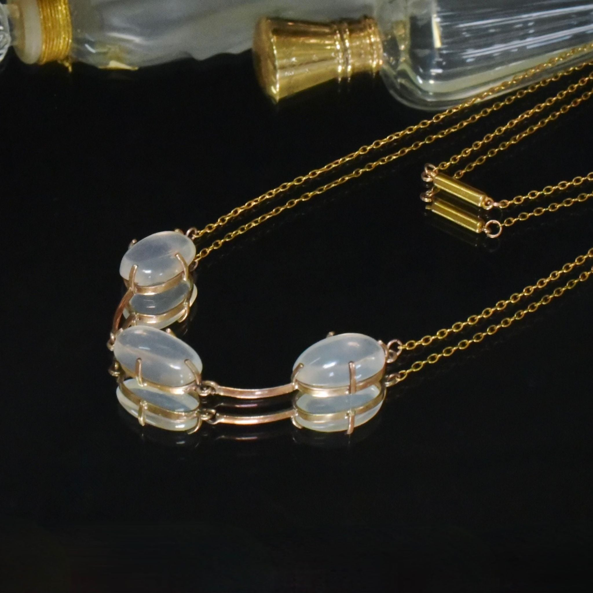 Ethereal Antique Edwardian 9ct Rose Gold And Moonstone Necklace Circa 1915