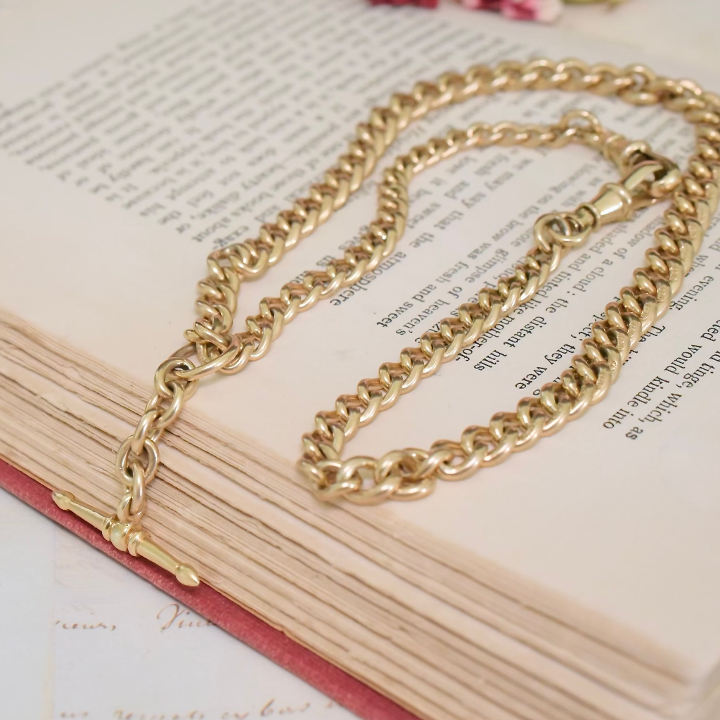 Contemporary 9ct Yellow Gold Fob Chain With Sliding T-Bar - 54 Grams