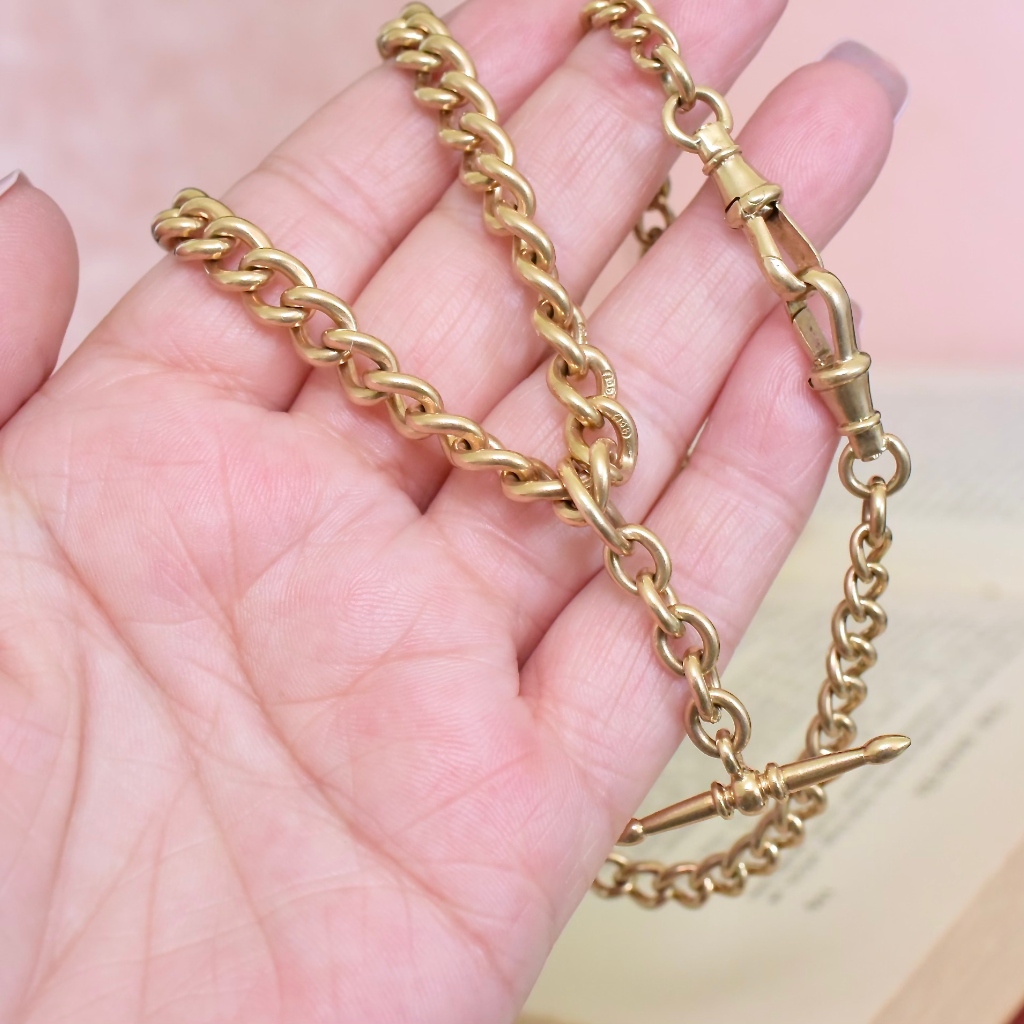 Contemporary 9ct Yellow Gold Fob Chain With Sliding T-Bar - 54 Grams