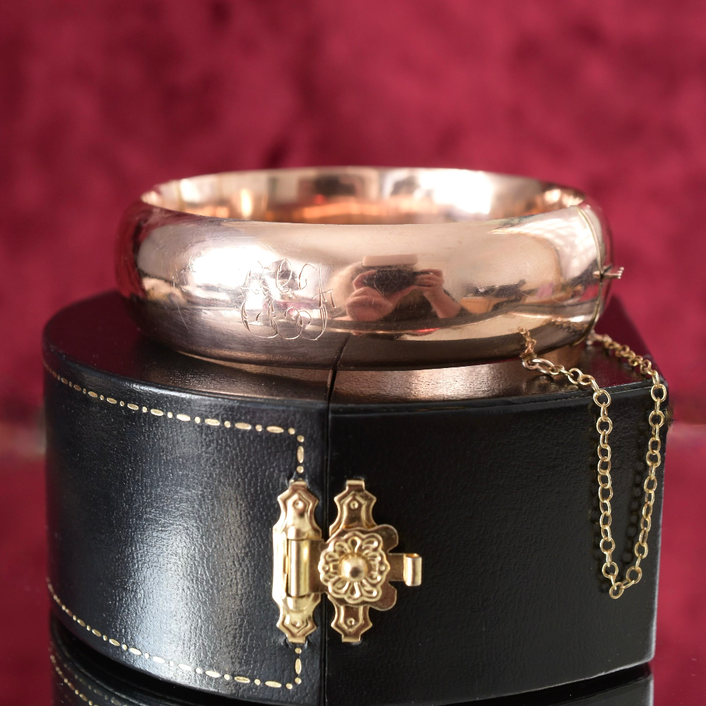 Early Australian 9ct Silver Lined Rose Gold Bangle By Aronson And Co. Circa 1930’s