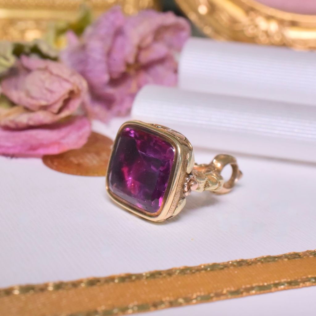 Antique Georgian / Early Victorian 15ct Bi-Colour Foil-Backed Amethyst Seal/Fob Circa 1820-30’s