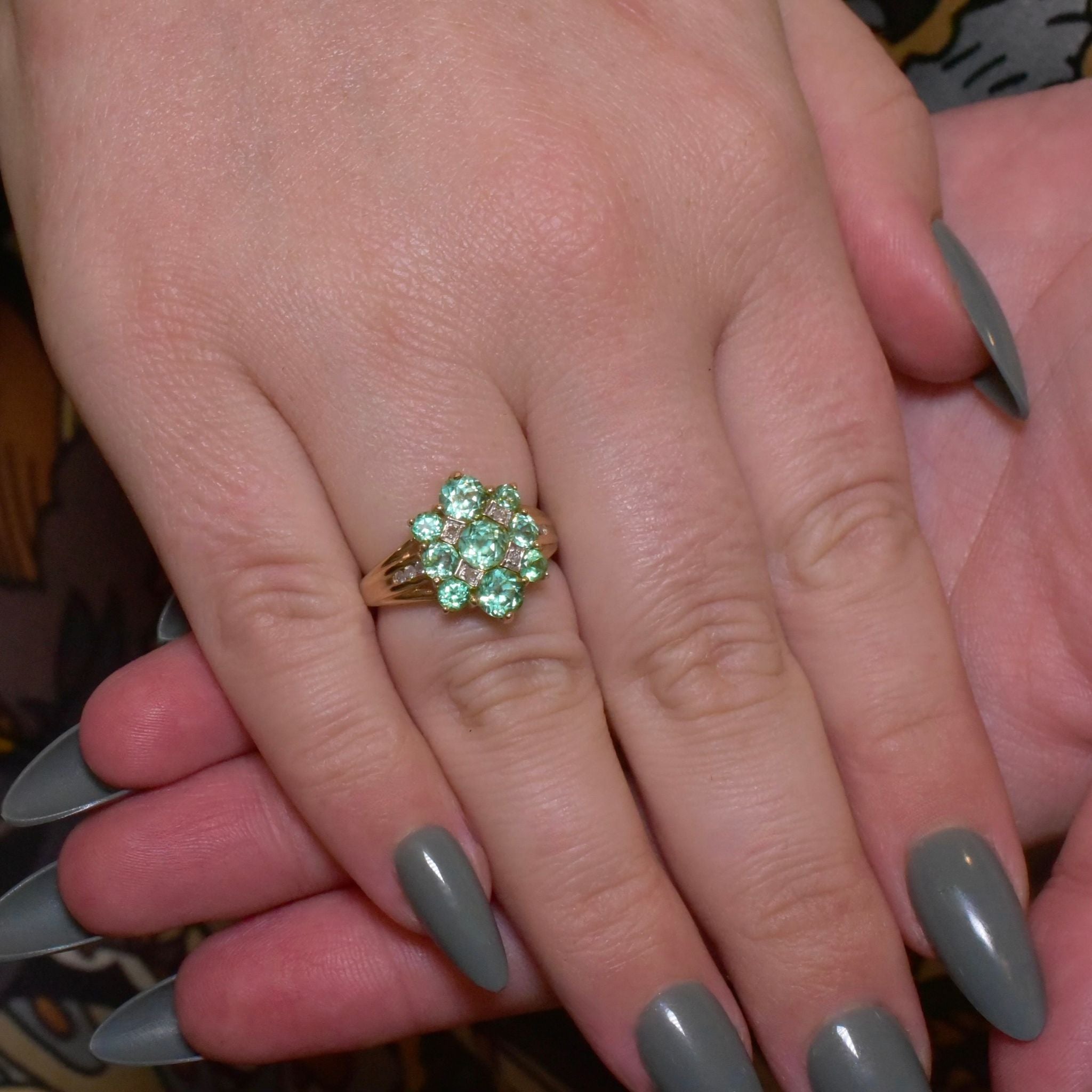 Contemporary 9ct Yellow Gold Apatite And Diamond Cluster Ring