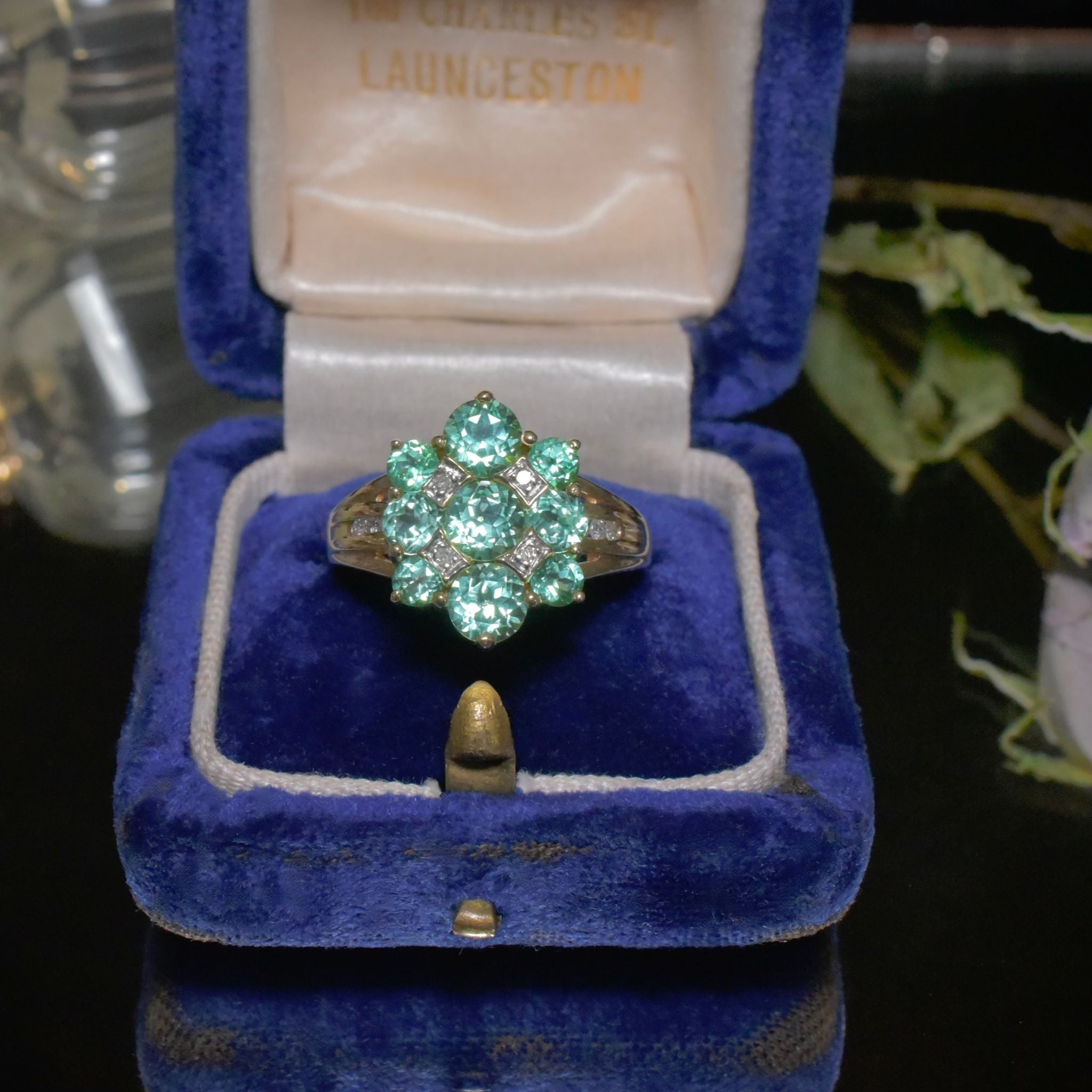 Contemporary 9ct Yellow Gold Apatite And Diamond Cluster Ring