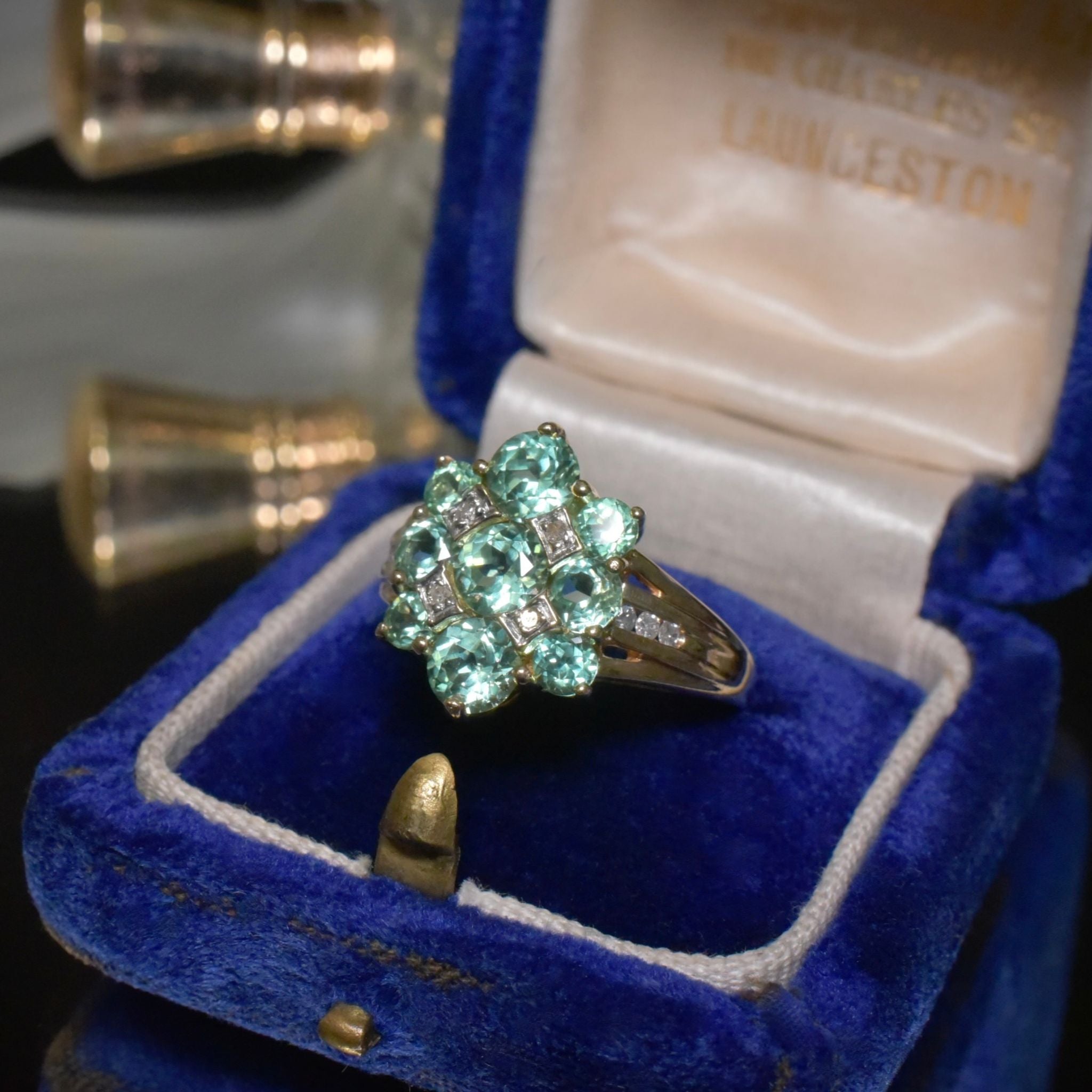 Contemporary 9ct Yellow Gold Apatite And Diamond Cluster Ring