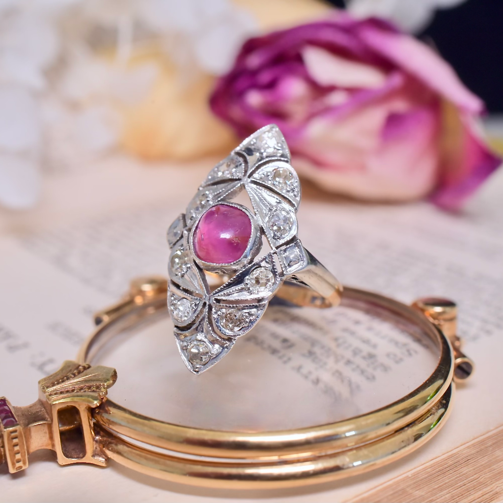 Antique Art Deco 22ct Gold Ruby And Diamond Ring