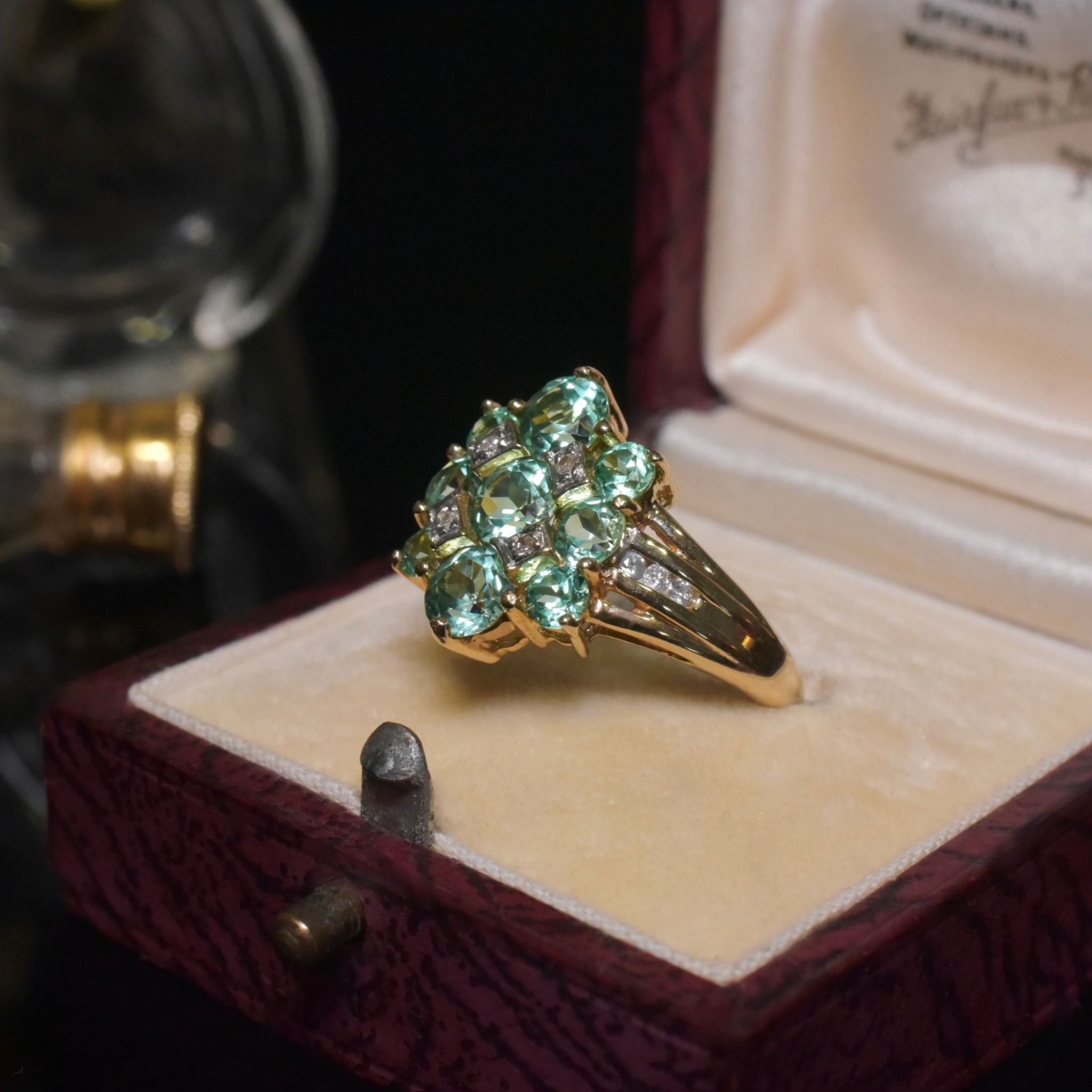 Contemporary 9ct Yellow Gold Apatite And Diamond Cluster Ring