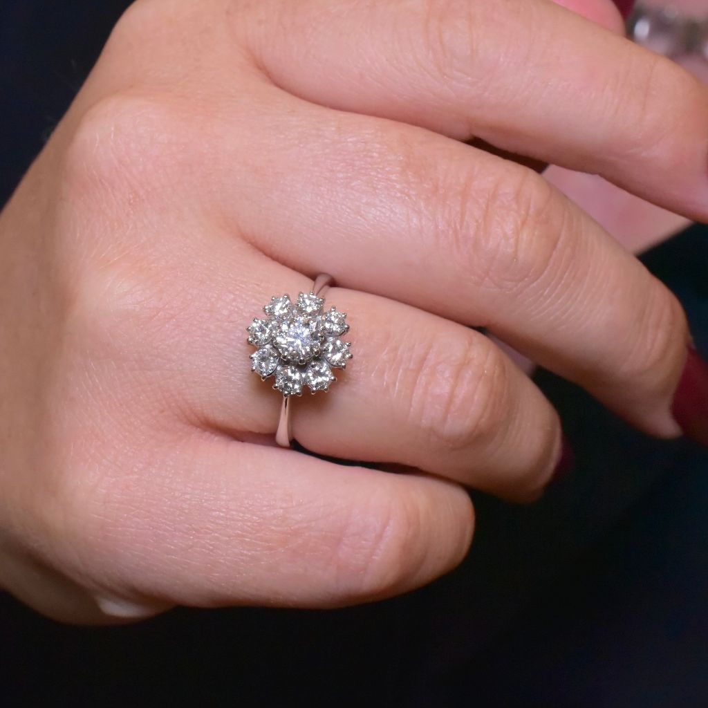 Modern 18ct White Gold And Diamond ‘Daisy’ Cluster Ring - 1.06ct