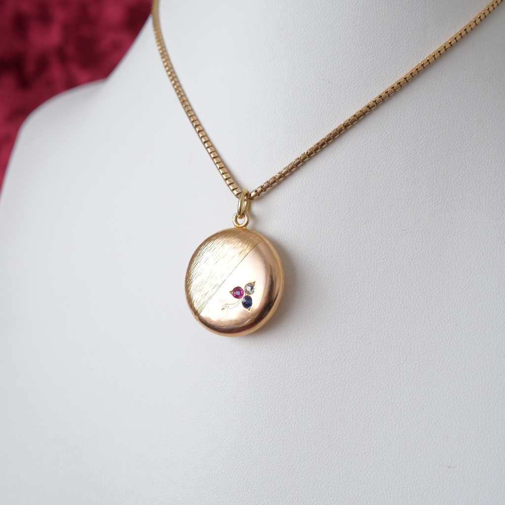Antique Art Nouveau 15ct Gold Diamond Ruby Sapphire Locket Circa 1890-1910-15