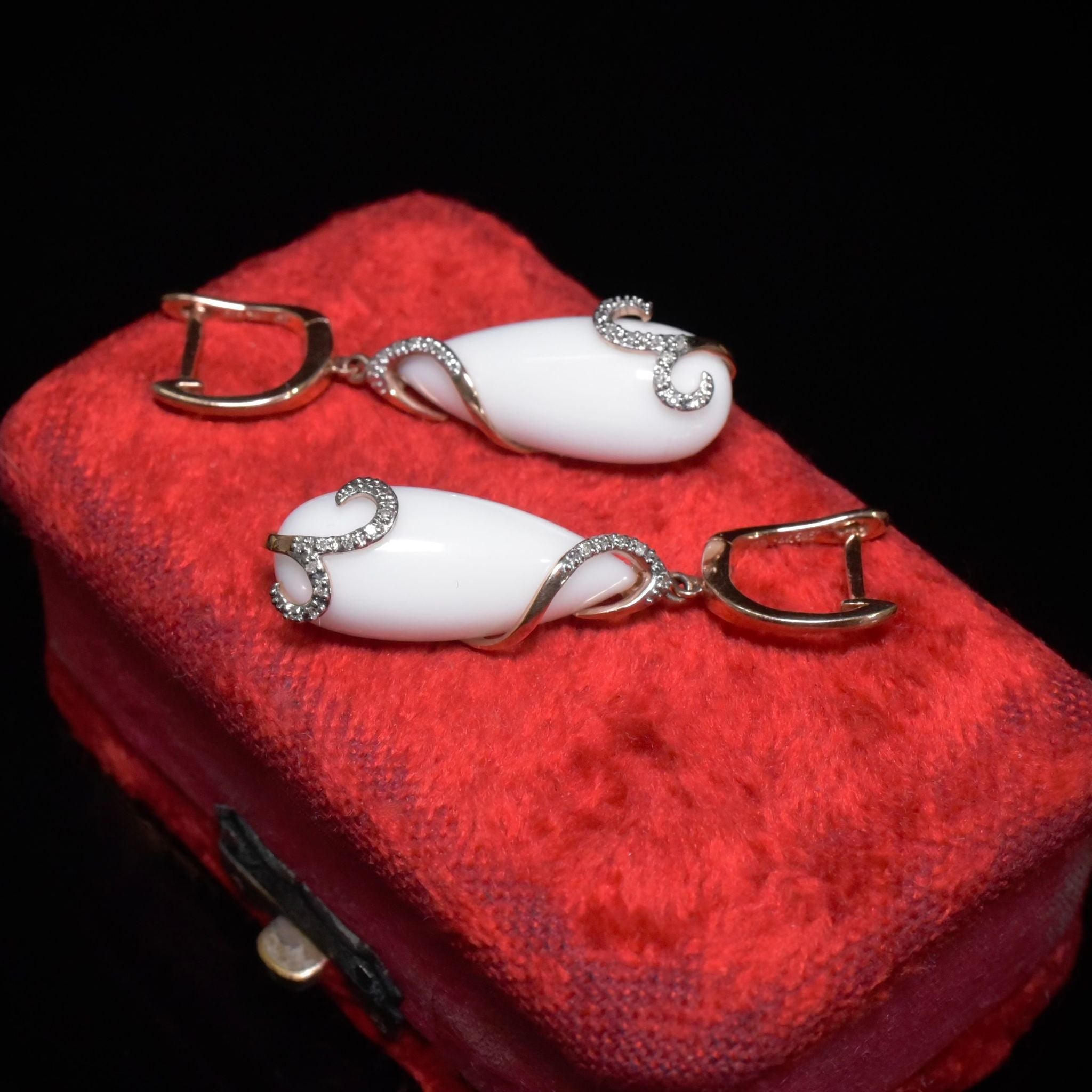 Contemporary 14ct Rose Gold Diamond And Ceramic Tear-Drop Earrings