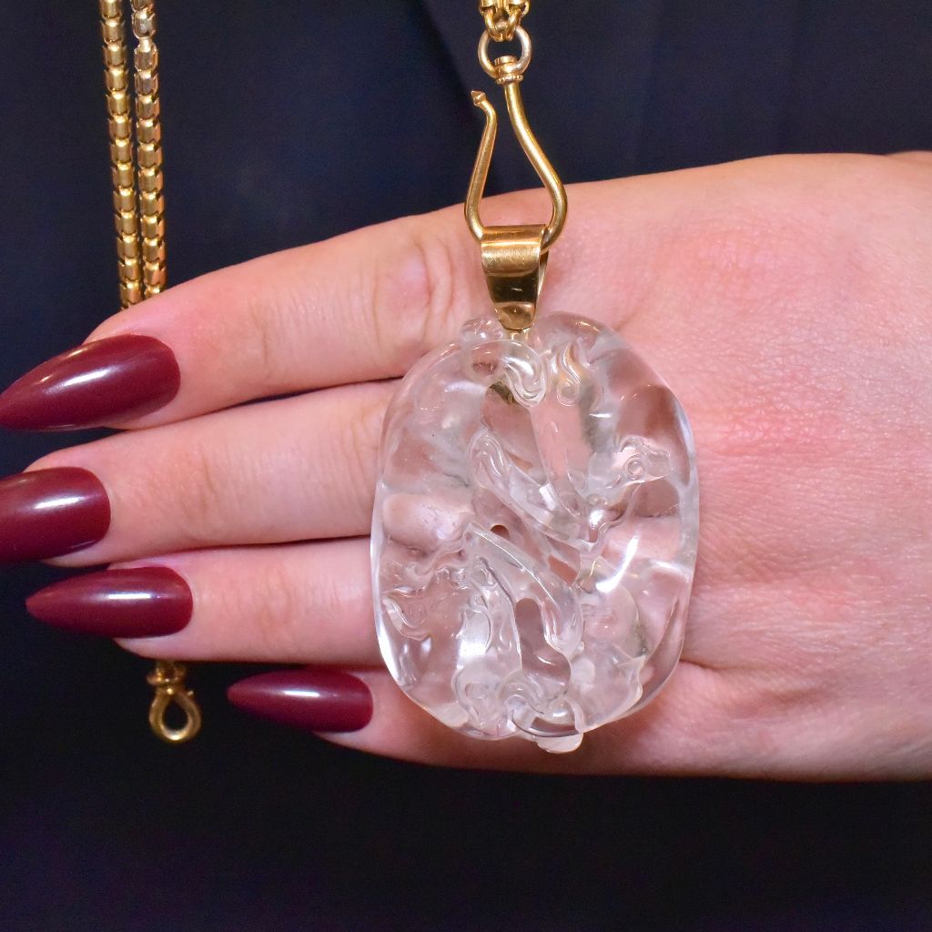 Vintage 14ct Yellow Gold And Rock Crystal ’Shishi - Lion Dog’ Pendant