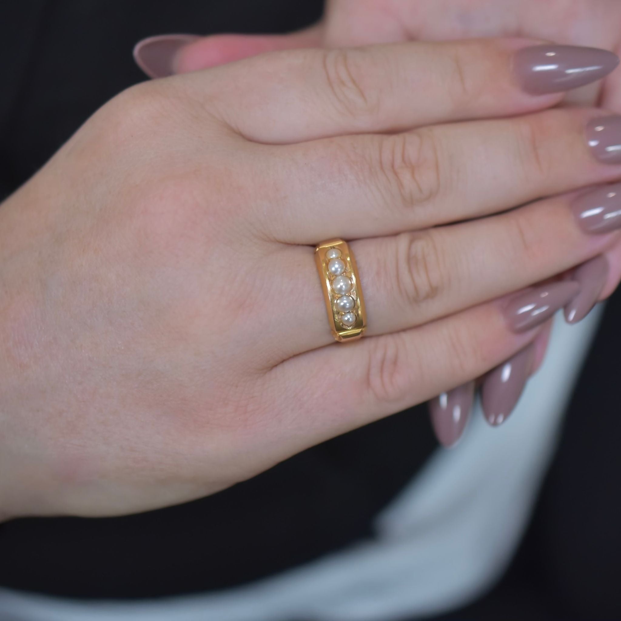 Antique Victorian 15ct Gold And Natural Half Pearl Ring - Hollis & Newman (Chester) 1883