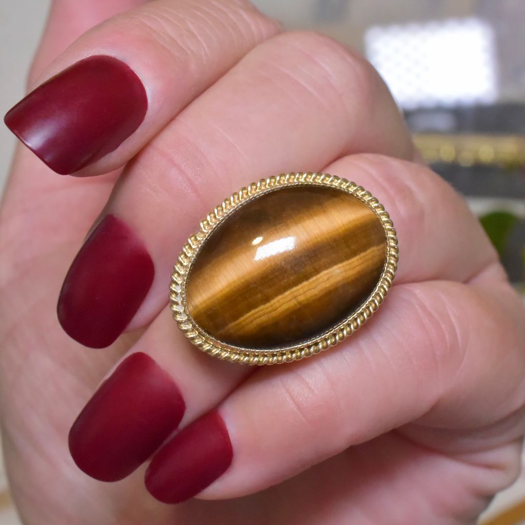 Vintage 14ct Yellow Gold And Tigers Eye Ring