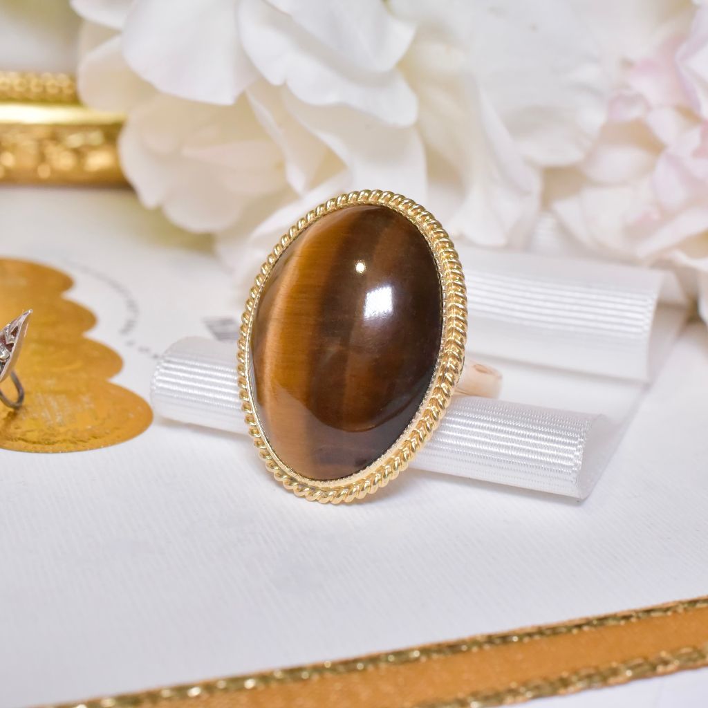 Vintage 14ct Yellow Gold And Tigers Eye Ring