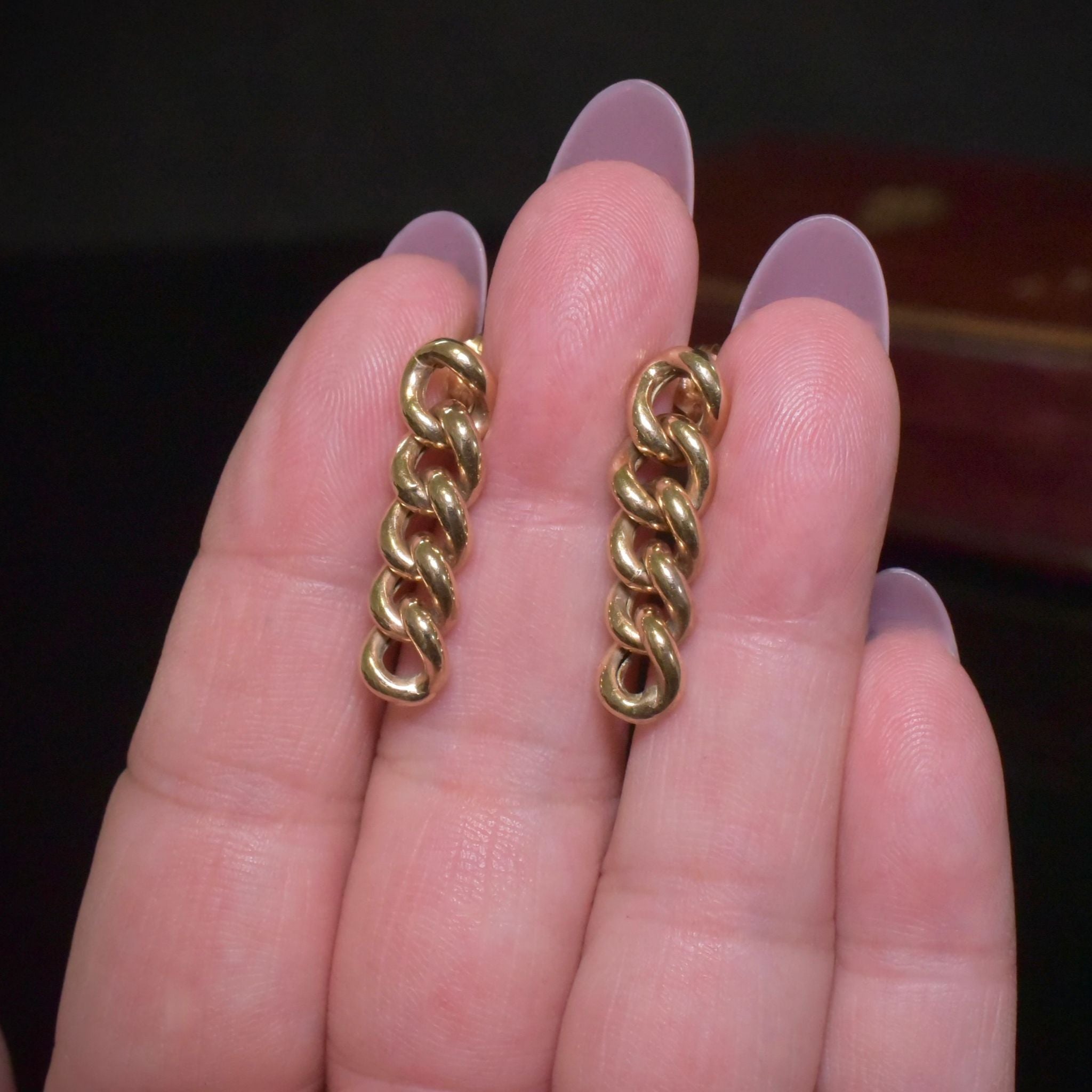Modern 9ct Yellow Gold Curblink Drop Earrings