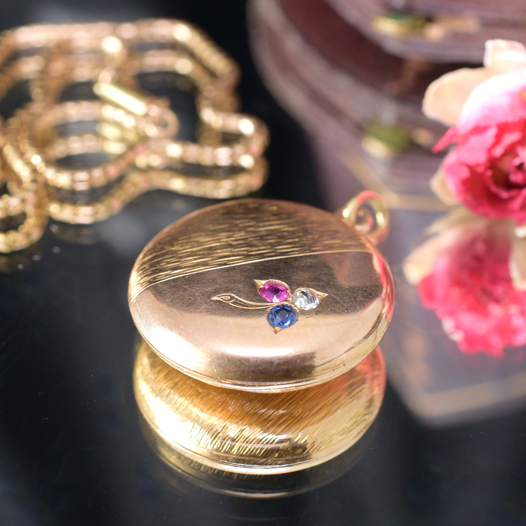 Antique Art Nouveau 15ct Gold Diamond Ruby Sapphire Locket Circa 1890-1910-15