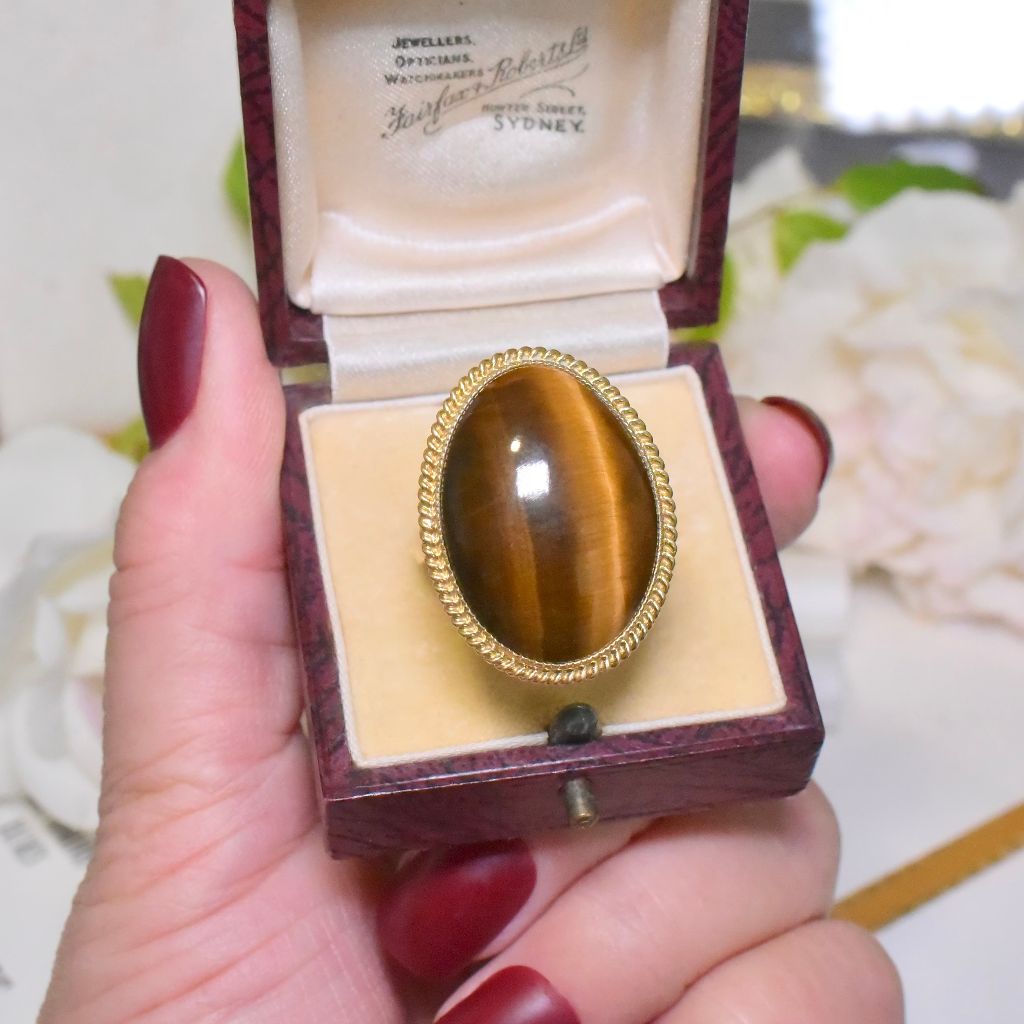 Vintage 14ct Yellow Gold And Tigers Eye Ring