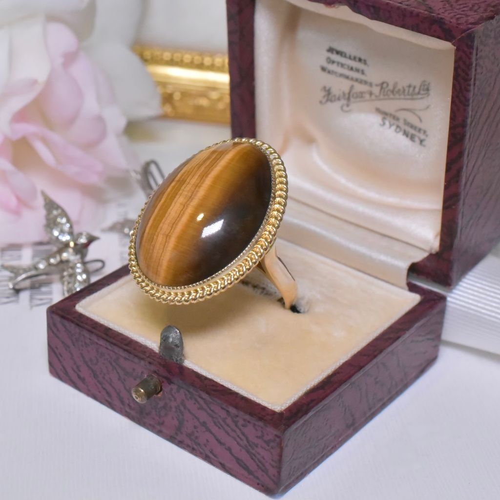 Vintage 14ct Yellow Gold And Tigers Eye Ring