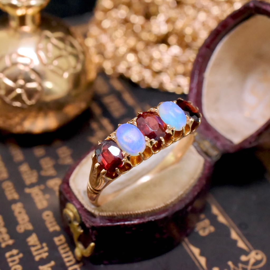 Antique Australian 18ct Rose Gold Garnet And Opal Ring Circa 1910-15