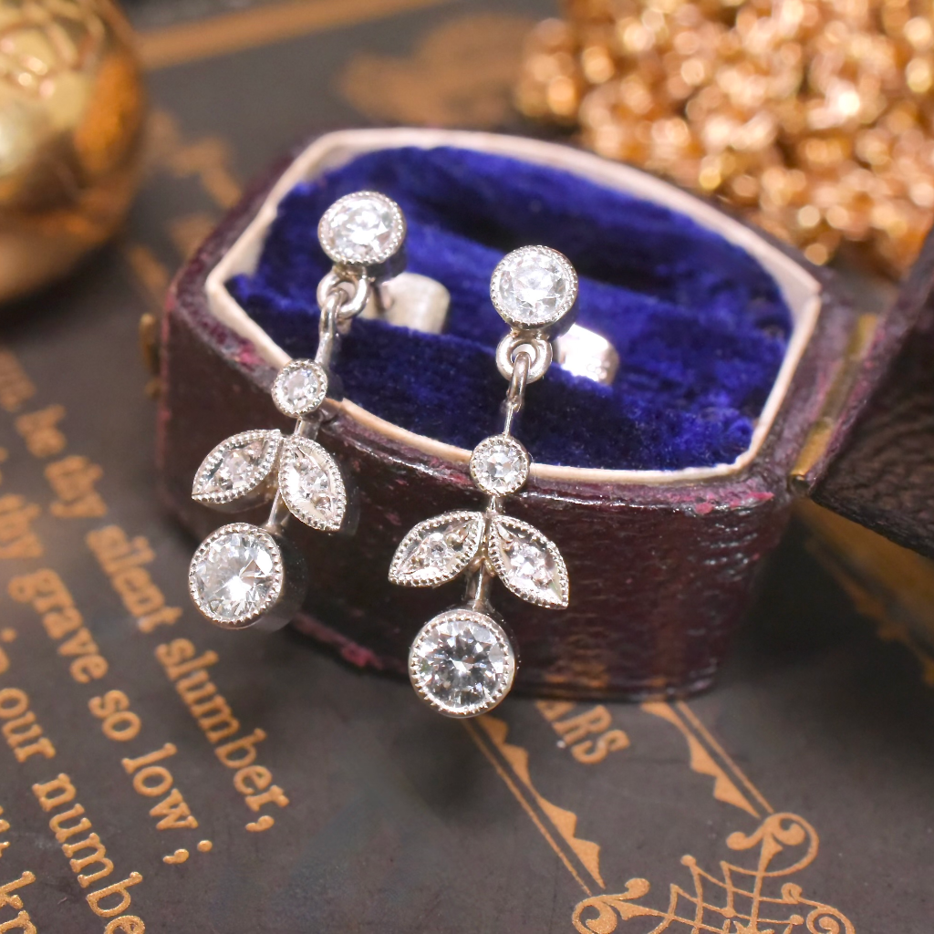 Modern 18ct White Gold And Diamond Floral Drop Earrings TDW 0.70ct