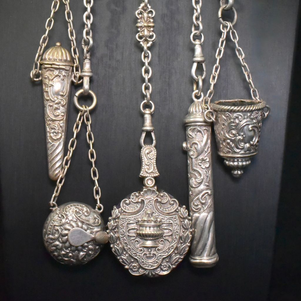 Magnificent Antique Victorian Silver Plated Sewing Chatelaine Circa 1890-1900