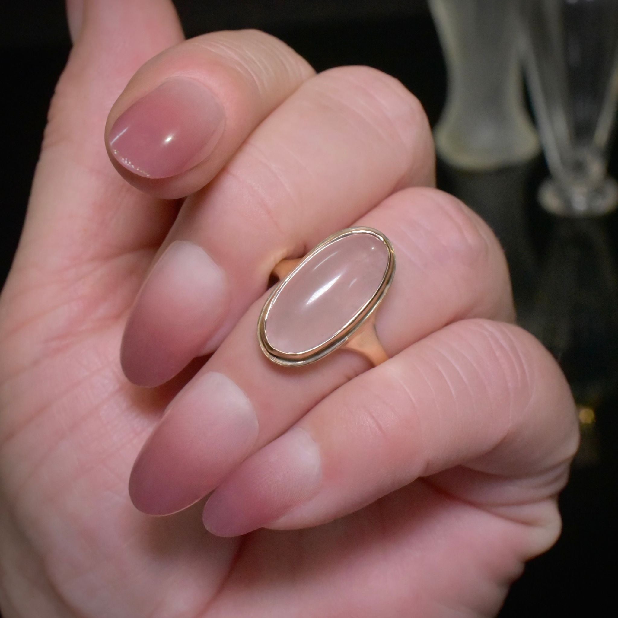 Vintage 9ct Yellow Gold And Rose Quartz Ring - Birmingham 1972