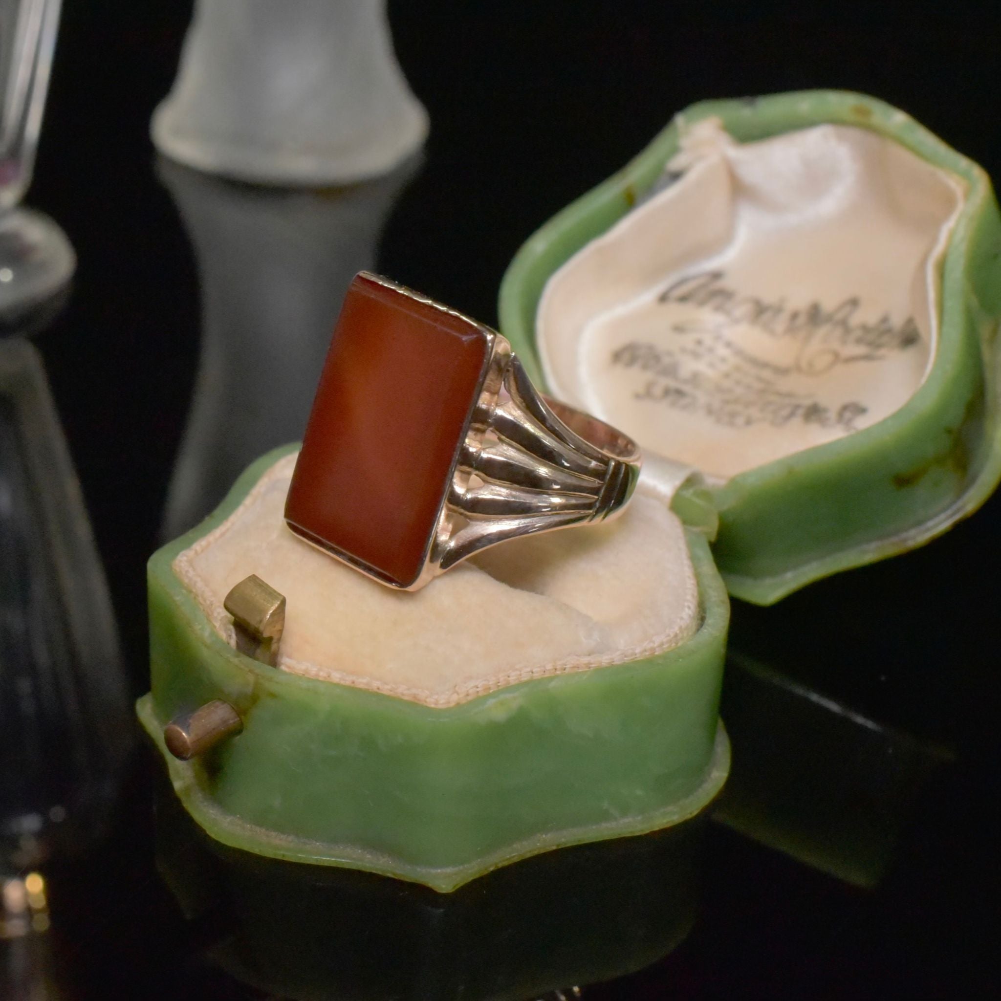 Vintage 9ct Rose Gold And Carnelian Ring - London 1954
