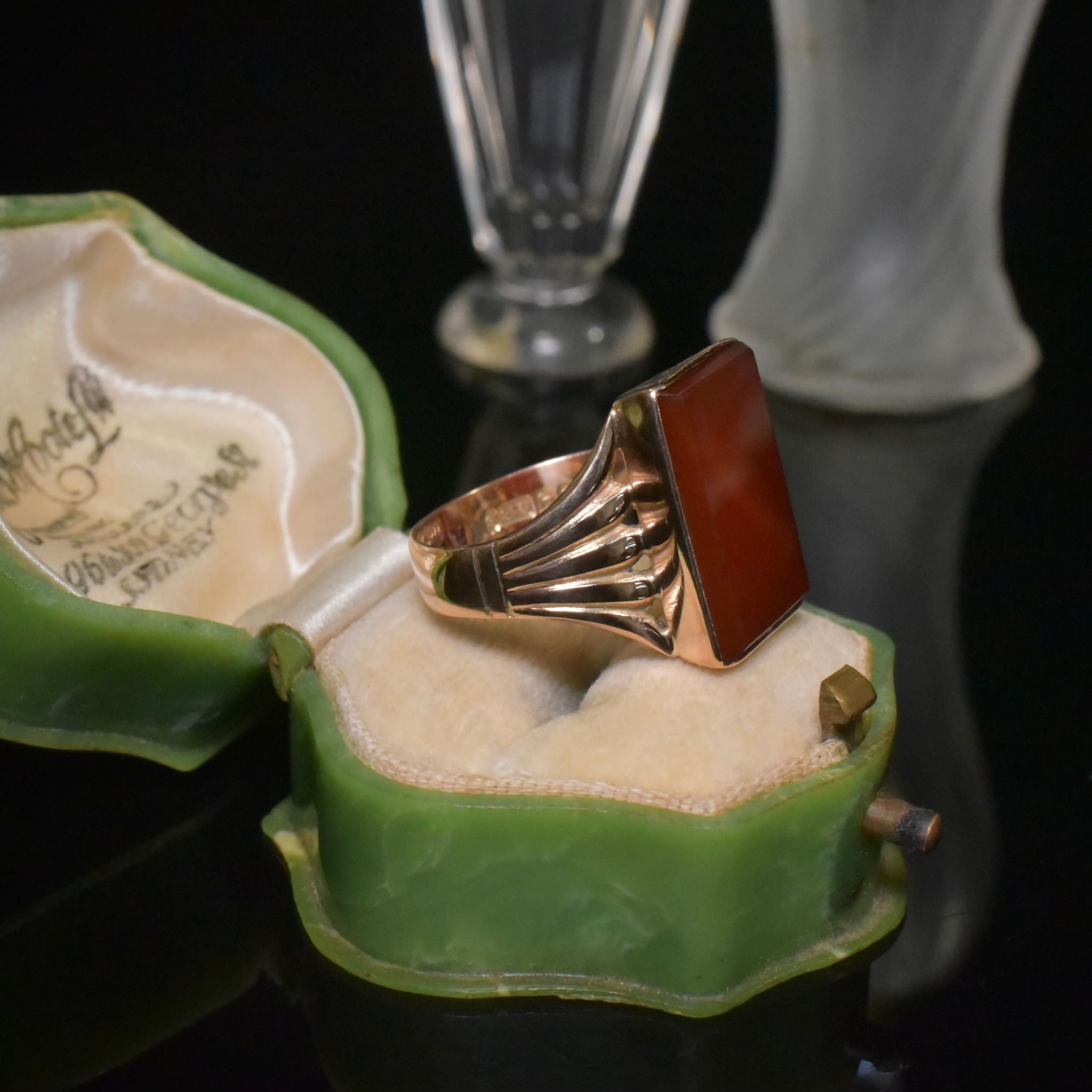 Vintage 9ct Rose Gold And Carnelian Ring - London 1954