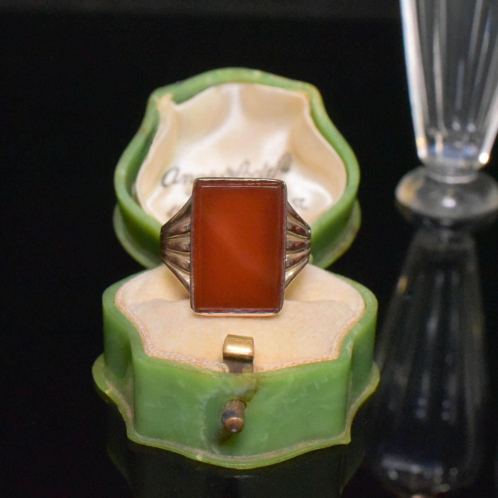 Vintage 9ct Rose Gold And Carnelian Ring - London 1954