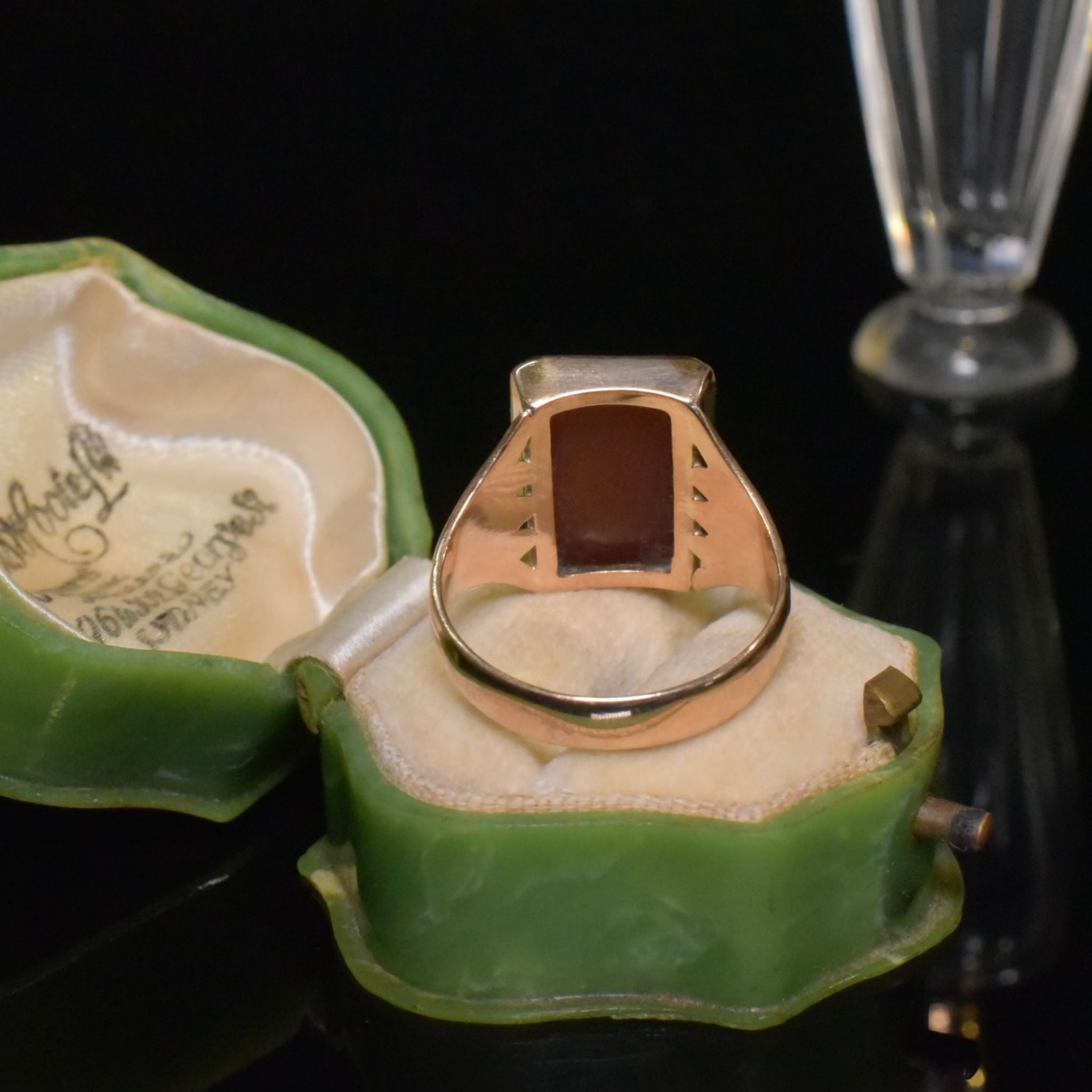Vintage 9ct Rose Gold And Carnelian Ring - London 1954