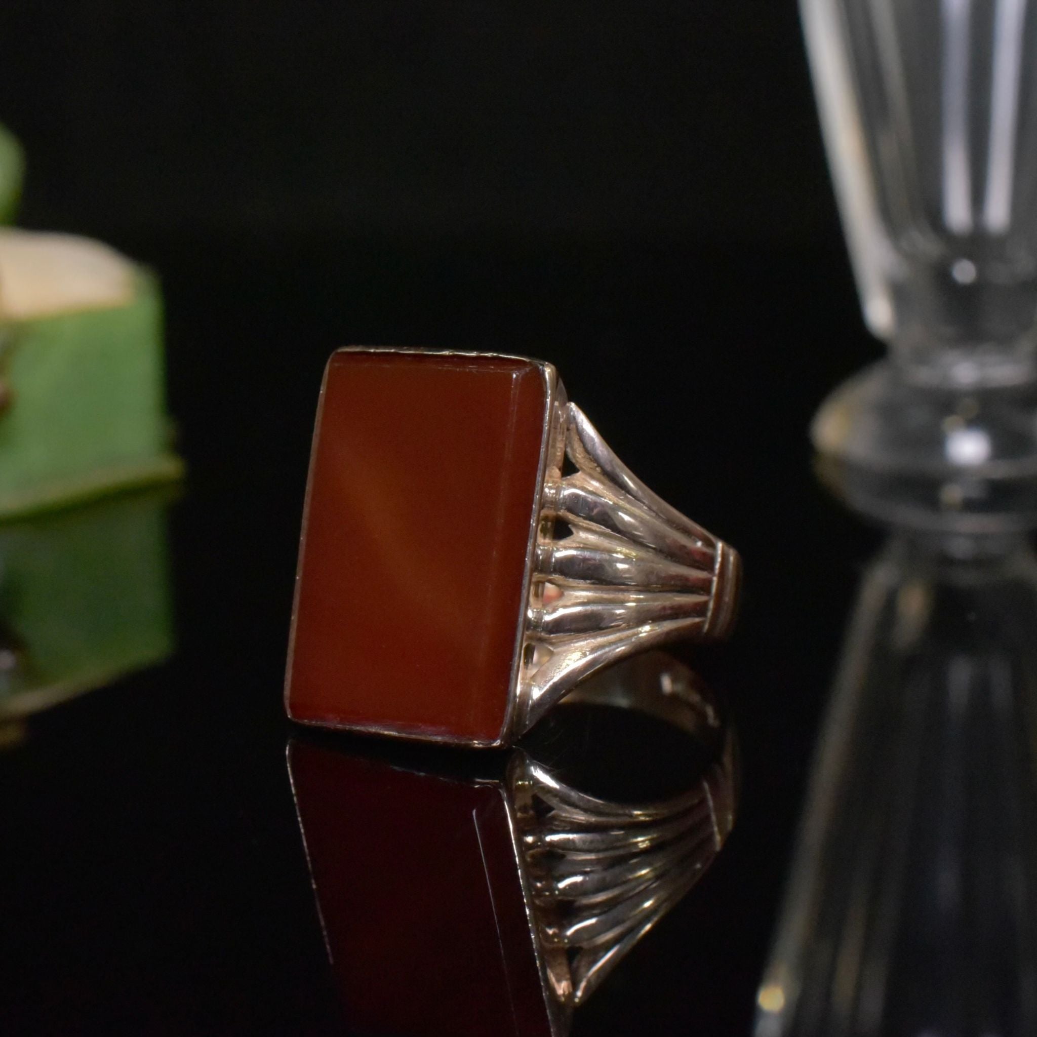 Vintage 9ct Rose Gold And Carnelian Ring - London 1954