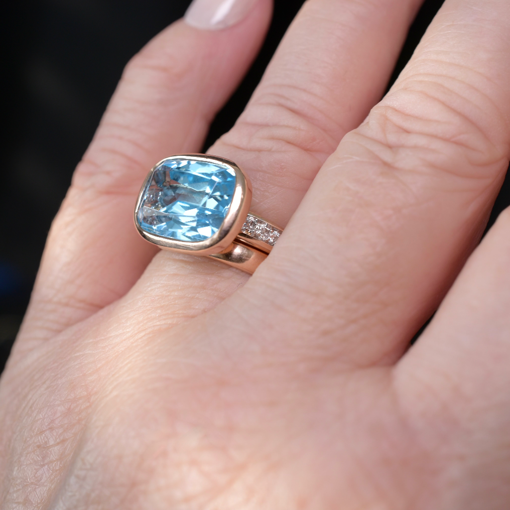 Contemporary 9ct Rose Gold Topaz And Diamond Ring