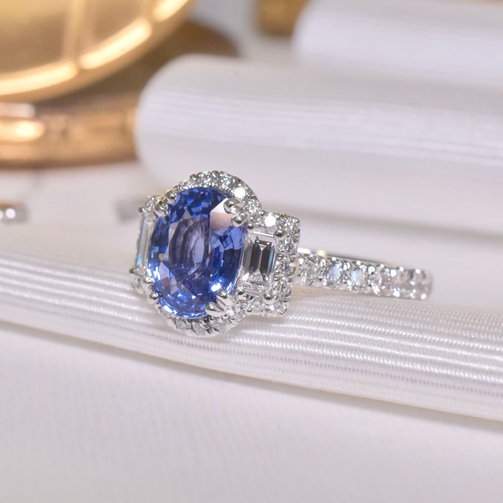 Superb Australian Platinum And Natural Ceylon Sapphire Diamond Ring RRP $8,150 AUD By Paul Bram, Melbourne