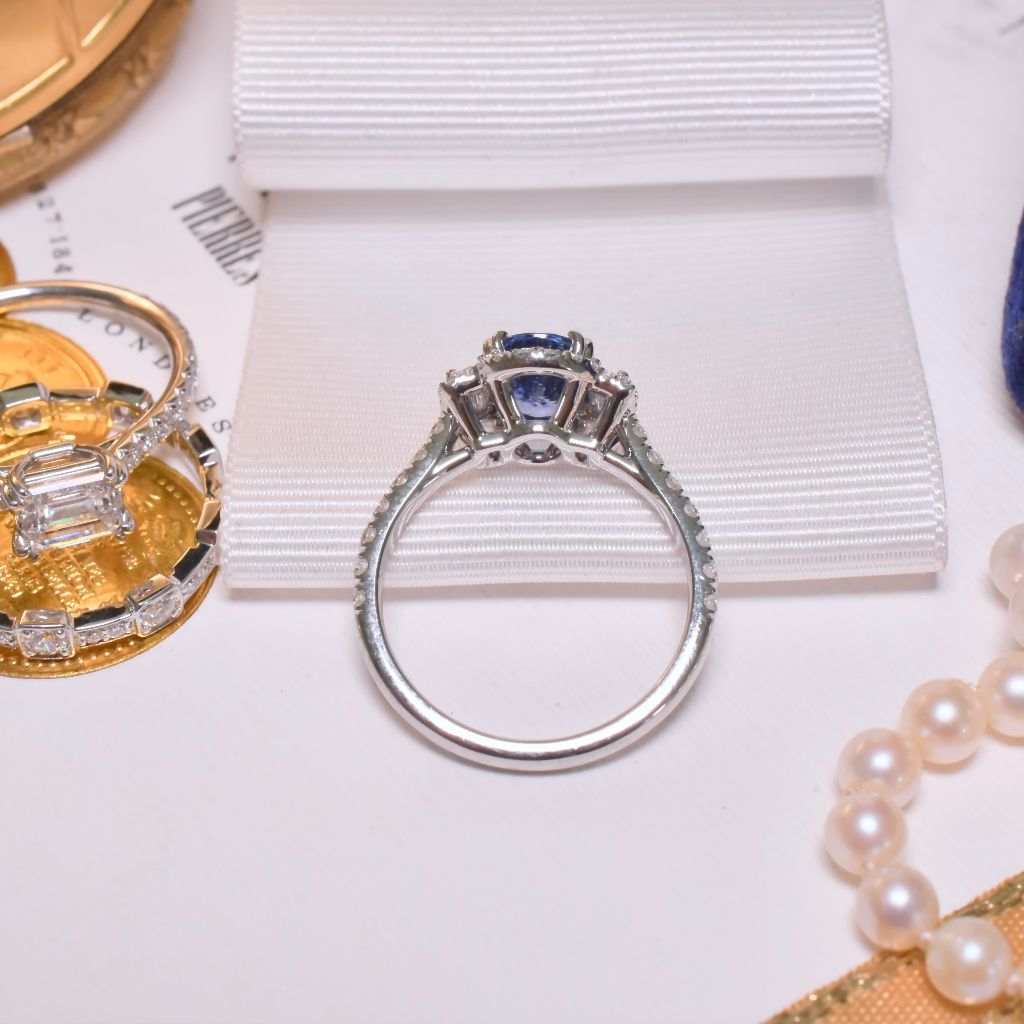 Superb Australian Platinum And Natural Ceylon Sapphire Diamond Ring RRP $8,150 AUD By Paul Bram, Melbourne
